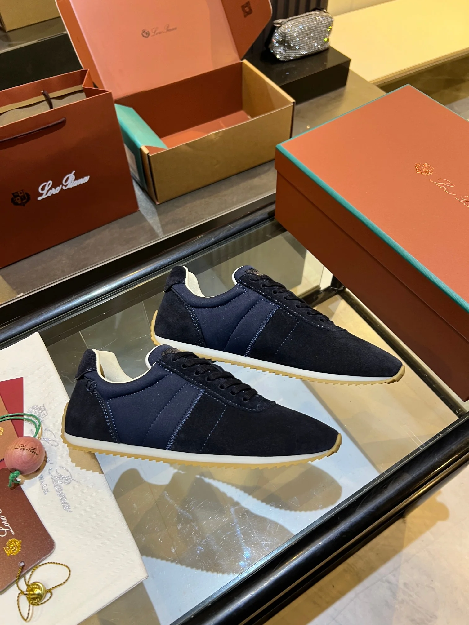 LORO PIANA Sneakers Suede Leather Rubber Navy-Beige EU35-45 B40202609111842 - Image 6