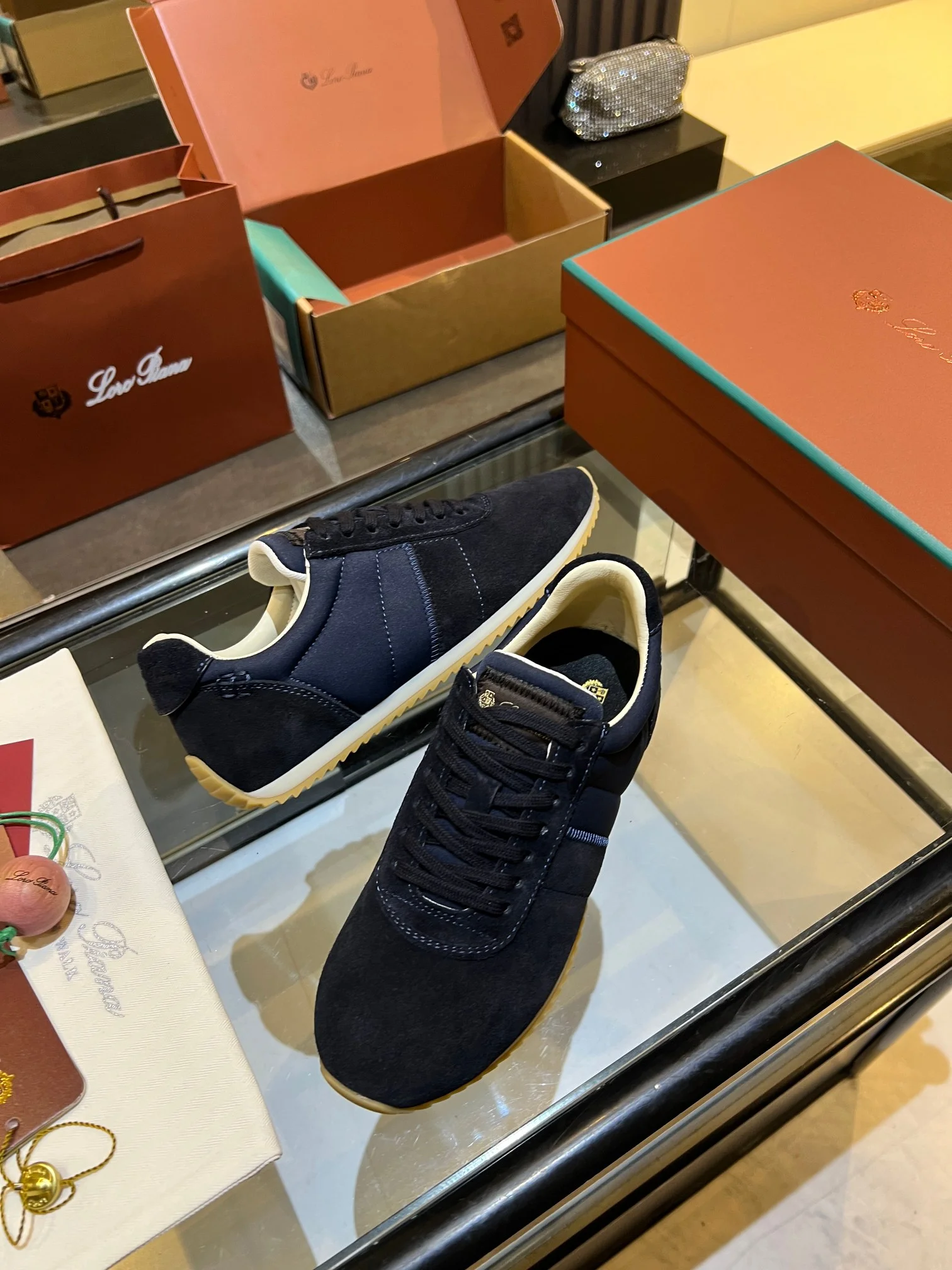 LORO PIANA Sneakers Suede Leather Rubber Navy-Beige EU35-45 B40202609111842 - Image 7