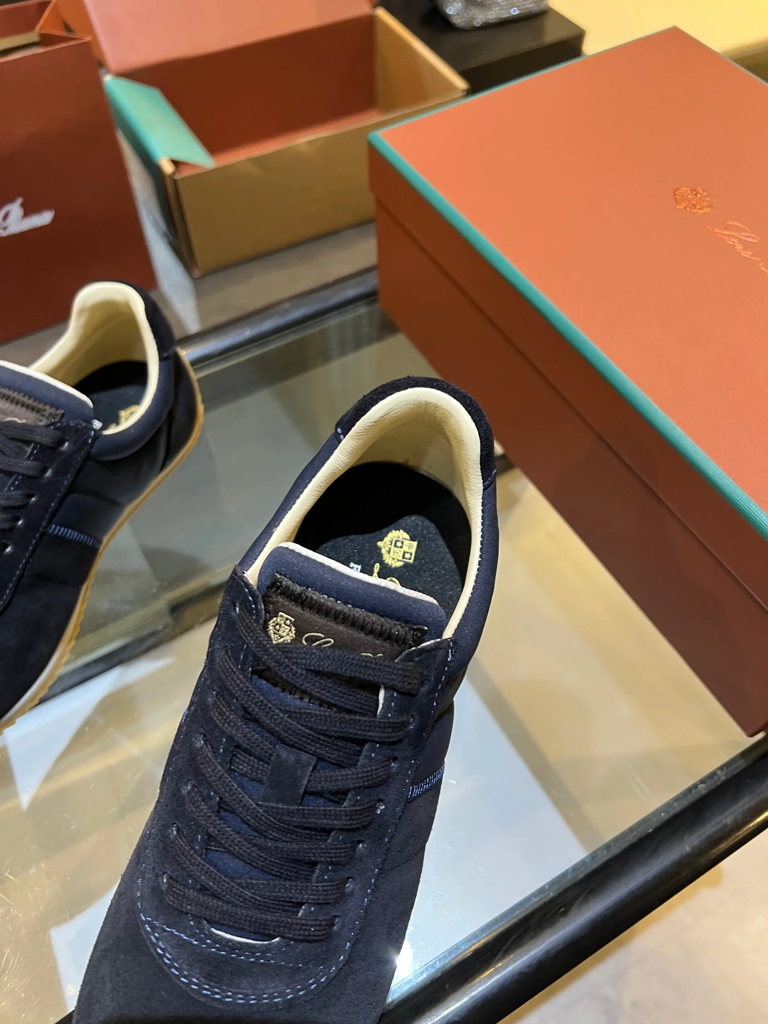 LORO PIANA Sneakers Suede Leather Rubber Navy-Beige EU35-45 B40202609111842 - Image 8