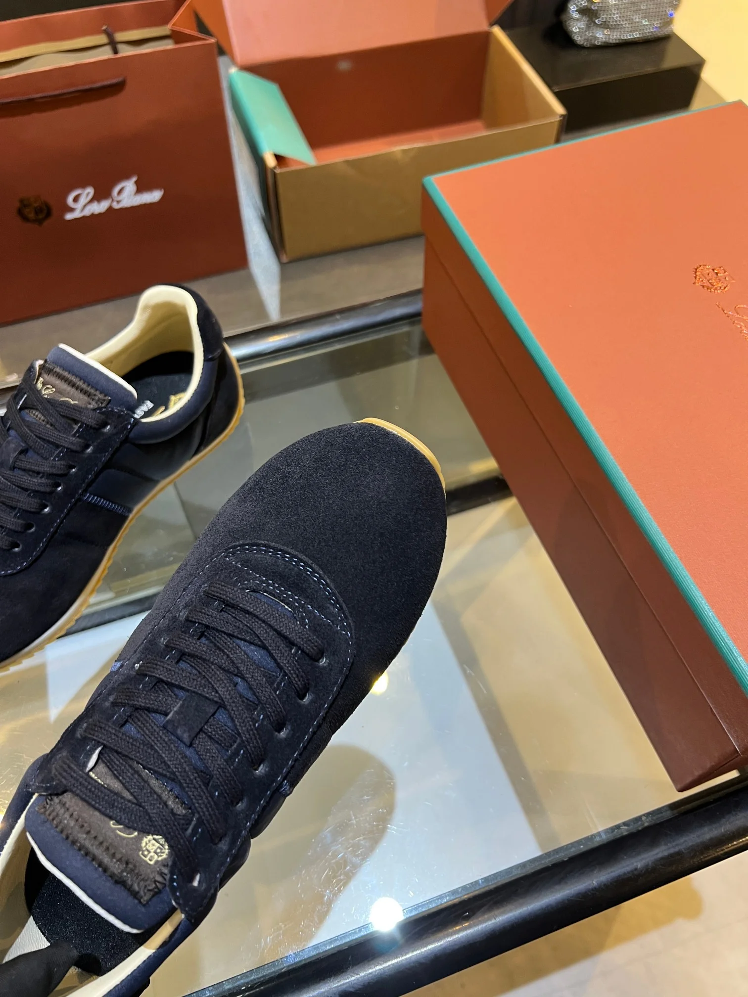 LORO PIANA Sneakers Suede Leather Rubber Navy-Beige EU35-45 B40202609111842 - Image 9