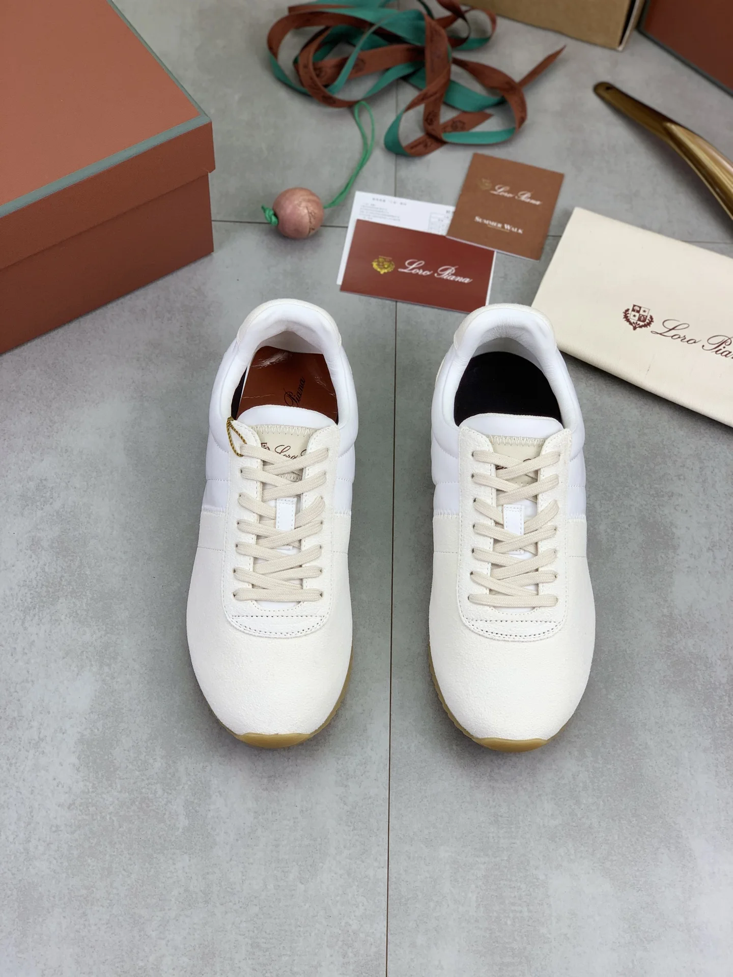 LORO PIANA Sneakers Suede Leather White-Tan EU35-44 C00202609111092 - Image 2