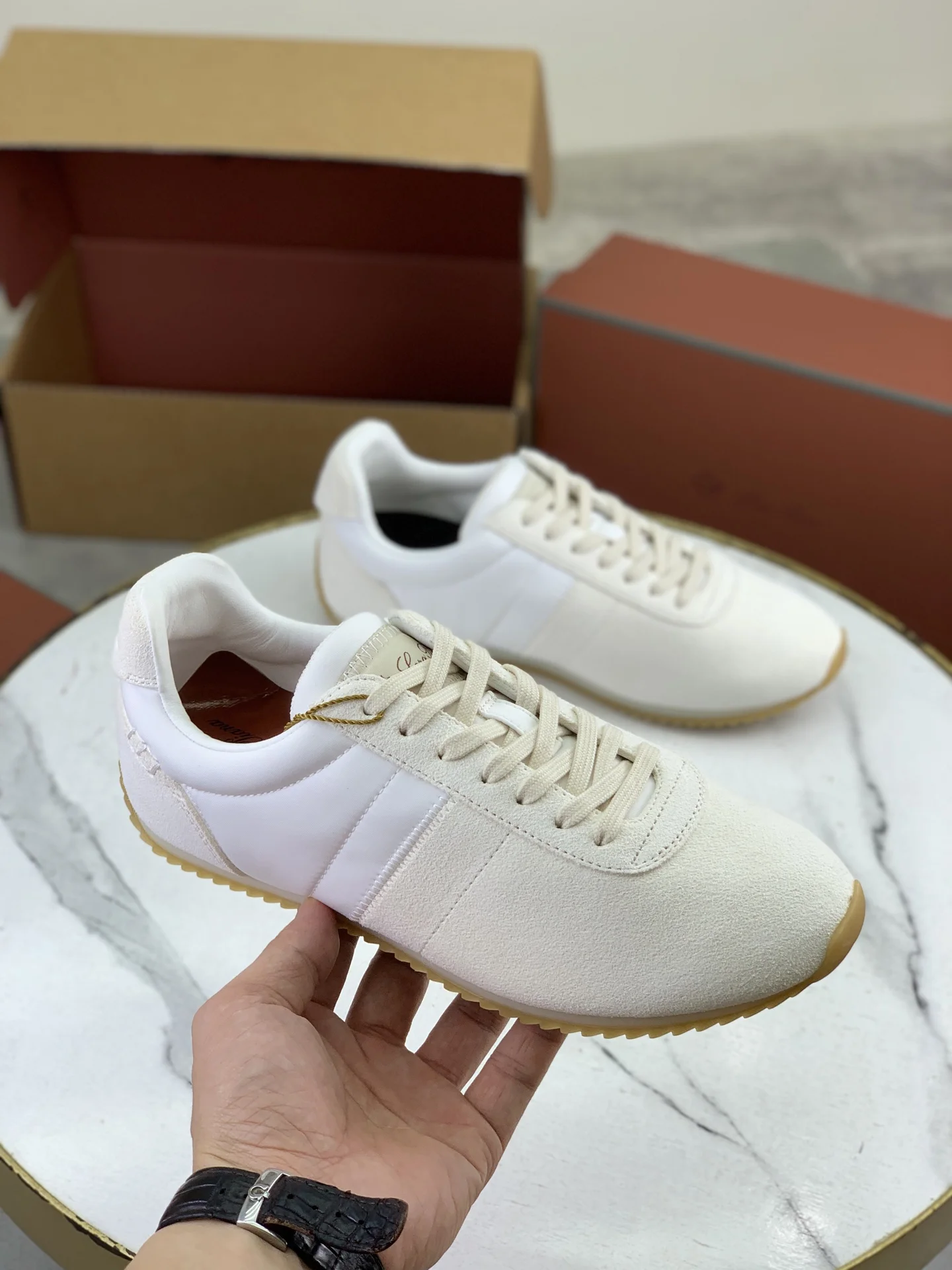LORO PIANA Sneakers Suede Leather White-Tan EU35-44 C00202609111092 - Image 3