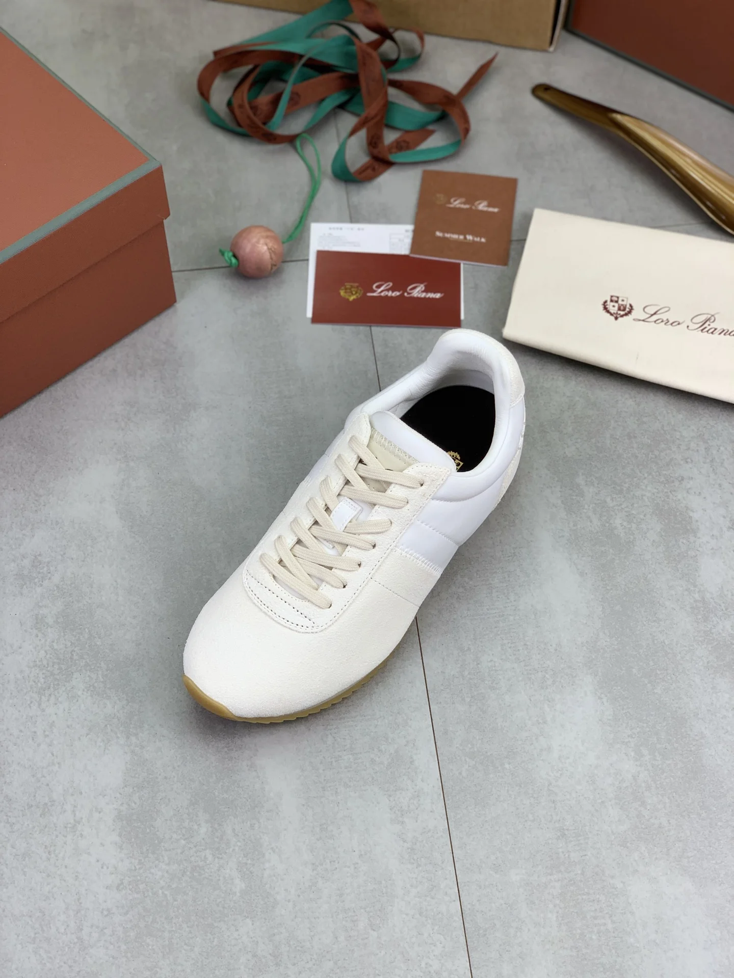 LORO PIANA Sneakers Suede Leather White-Tan EU35-44 C00202609111092 - Image 4