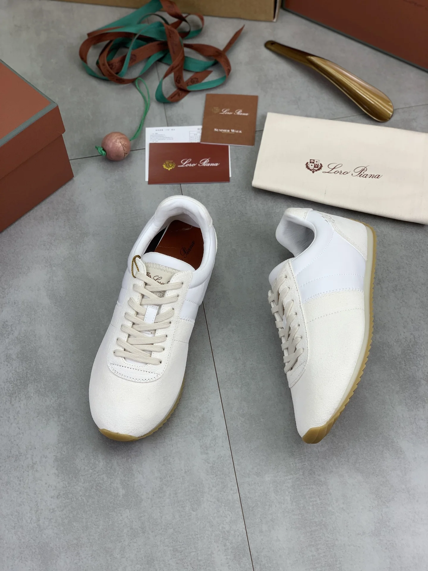 LORO PIANA Sneakers Suede Leather White-Tan EU35-44 C00202609111092 - Image 5