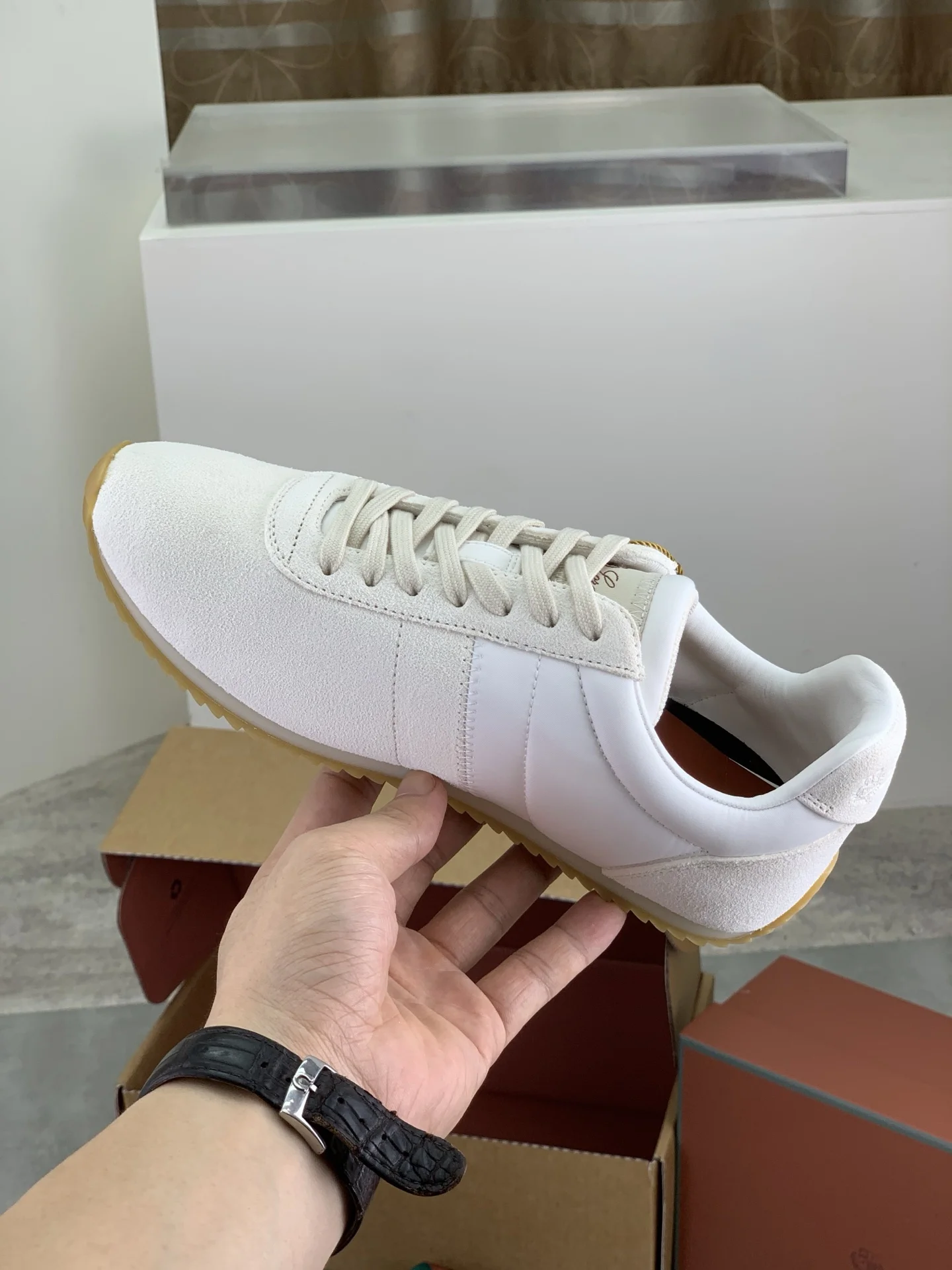LORO PIANA Sneakers Suede Leather White-Tan EU35-44 C00202609111092 - Image 6