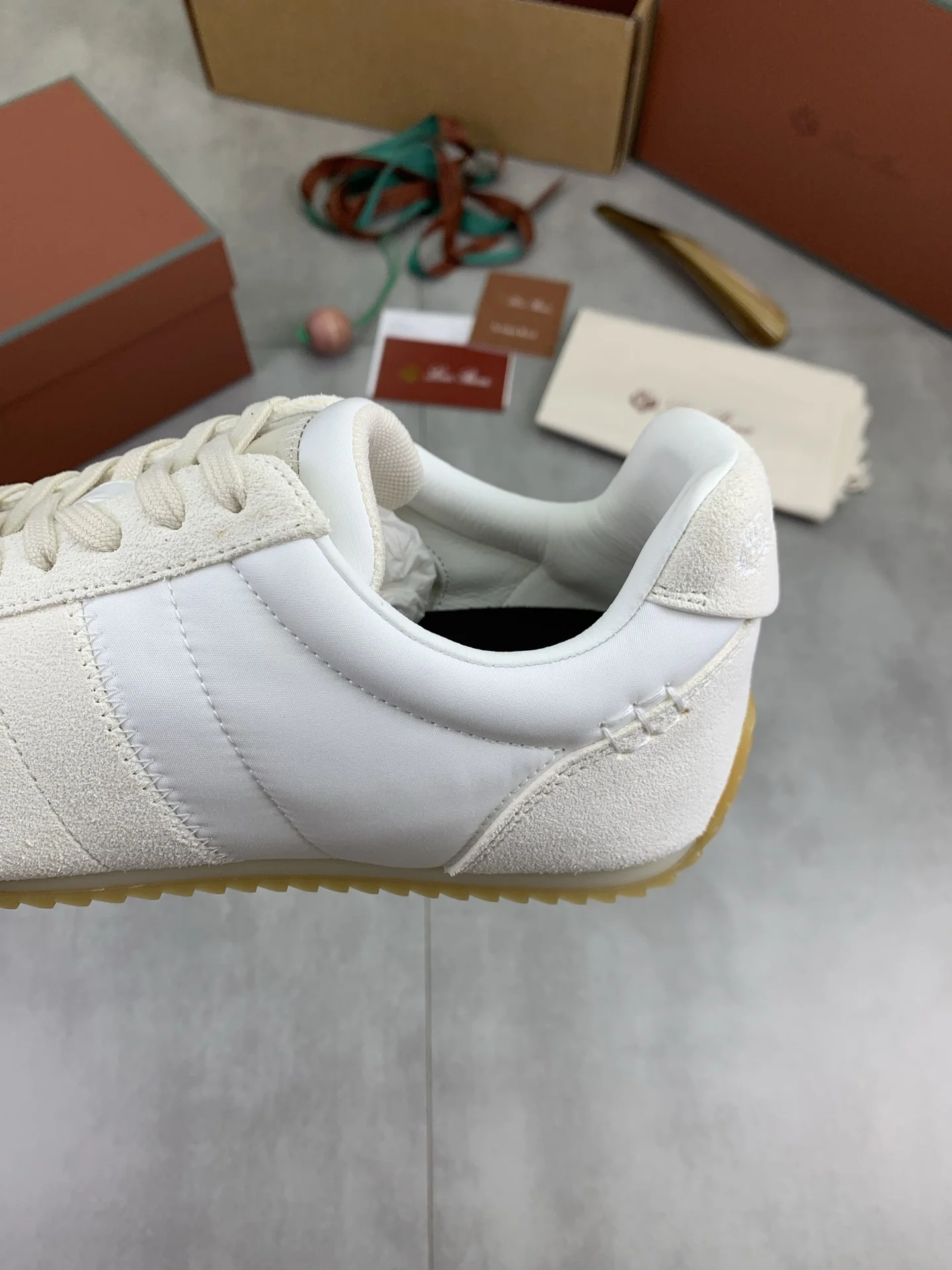 LORO PIANA Sneakers Suede Leather White-Tan EU35-44 C00202609111092 - Image 7