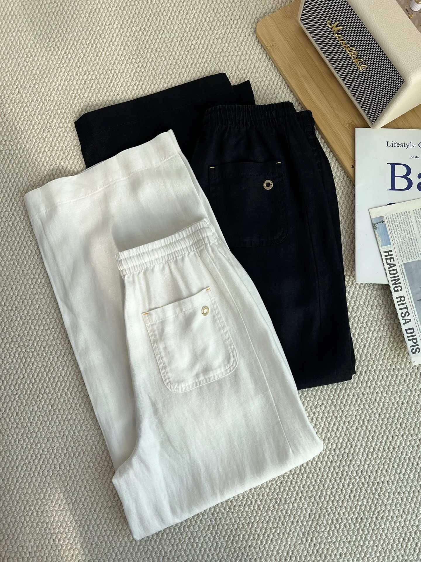 LORO PIANA Trousers Linen Lyocell Black-White S-XL B45202609063547 - Image 6