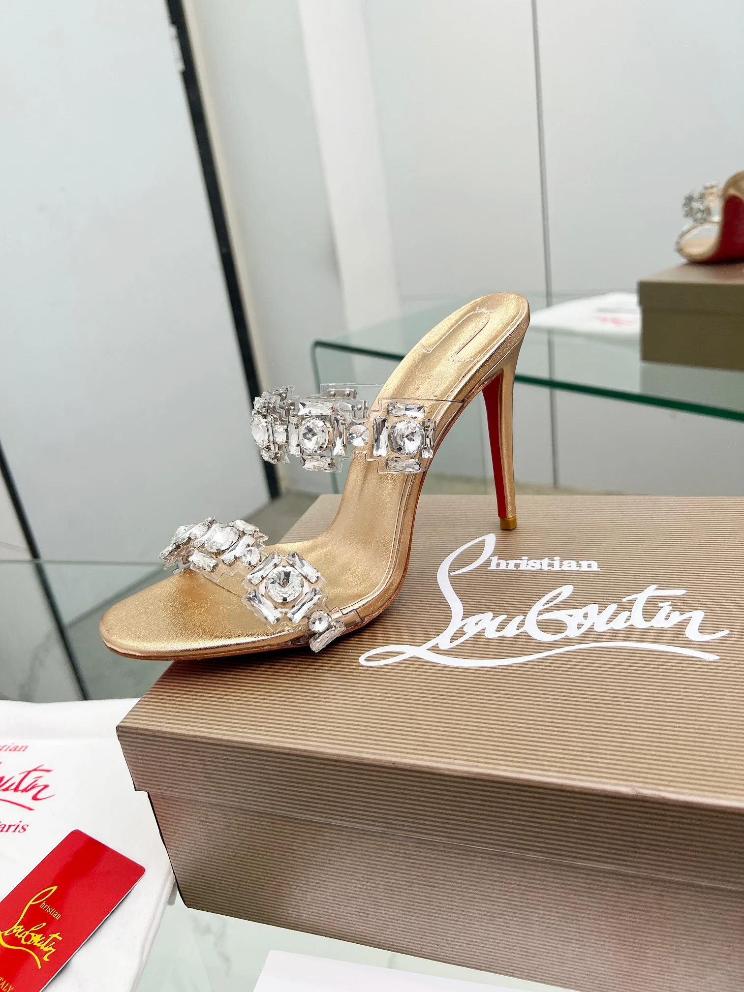 LOUBOUTIN Mules Crystal PVC Gold-Clear EU35-39 B80202609110014