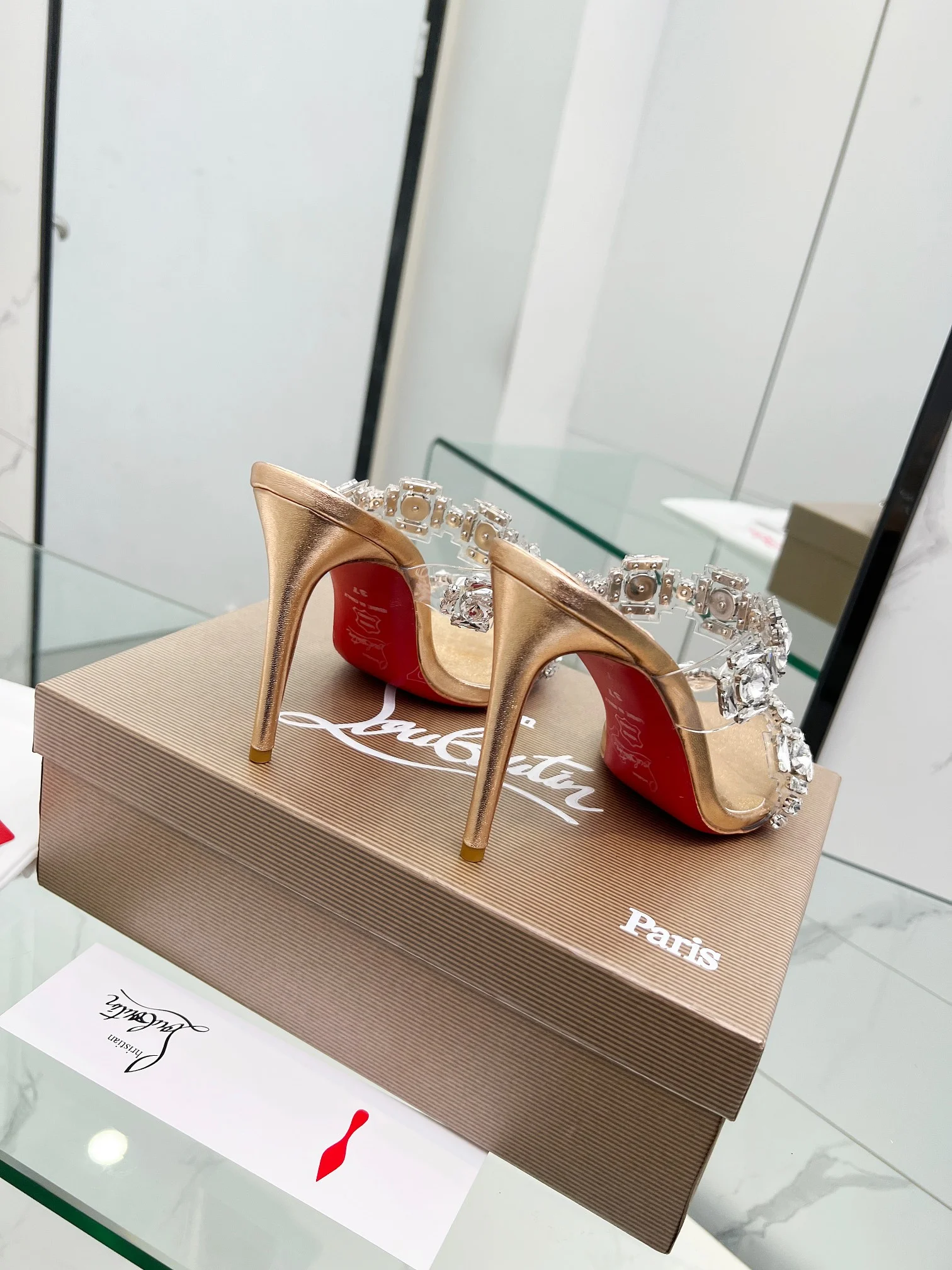 LOUBOUTIN Mules Crystal PVC Gold-Clear EU35-39 B80202609110014 - Image 2