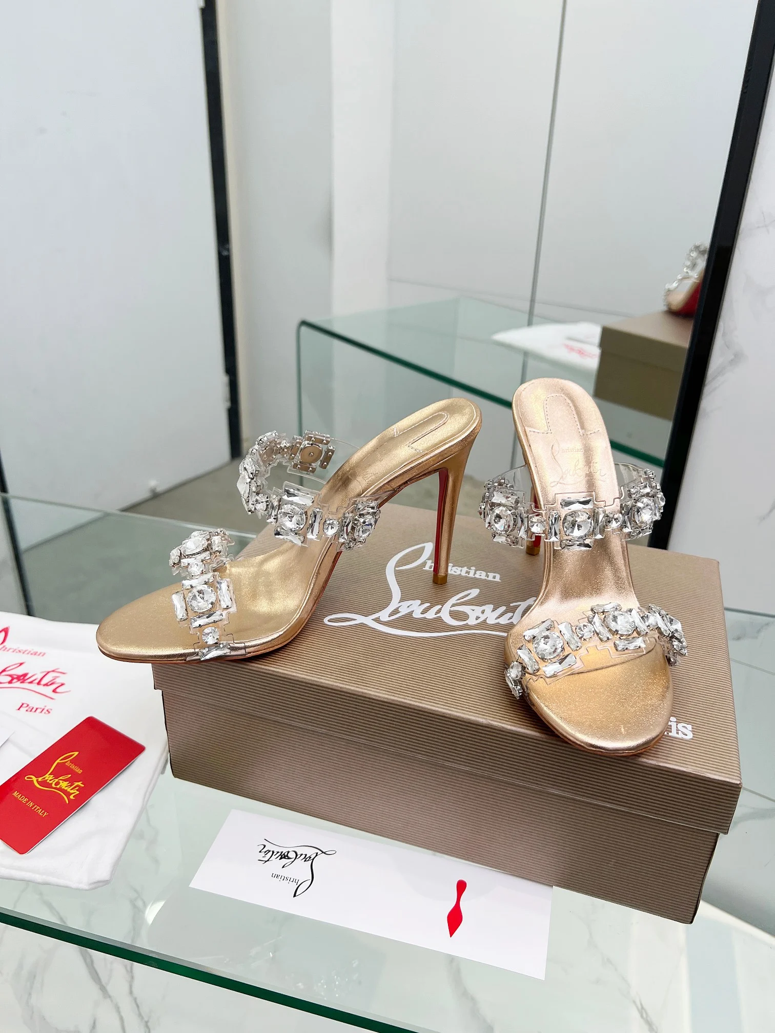 LOUBOUTIN Mules Crystal PVC Gold-Clear EU35-39 B80202609110014 - Image 7