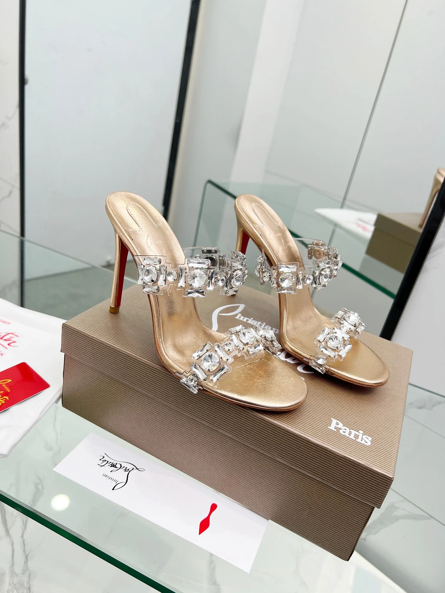 LOUBOUTIN Mules Crystal PVC Gold-Clear EU35-39 B80202609110014 - Image 8