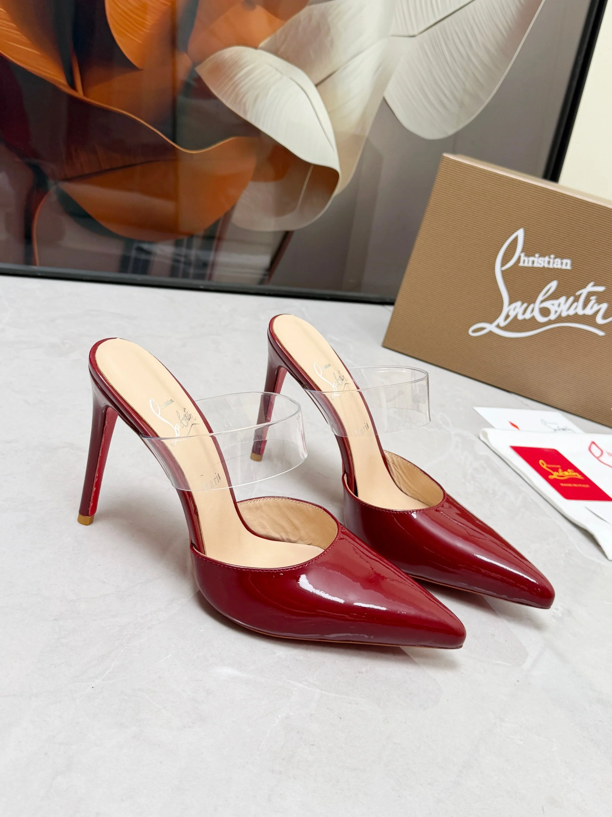 LOUBOUTIN Mules Patent Leather Red-Clear EU35-39 B80202609110680 - Image 10