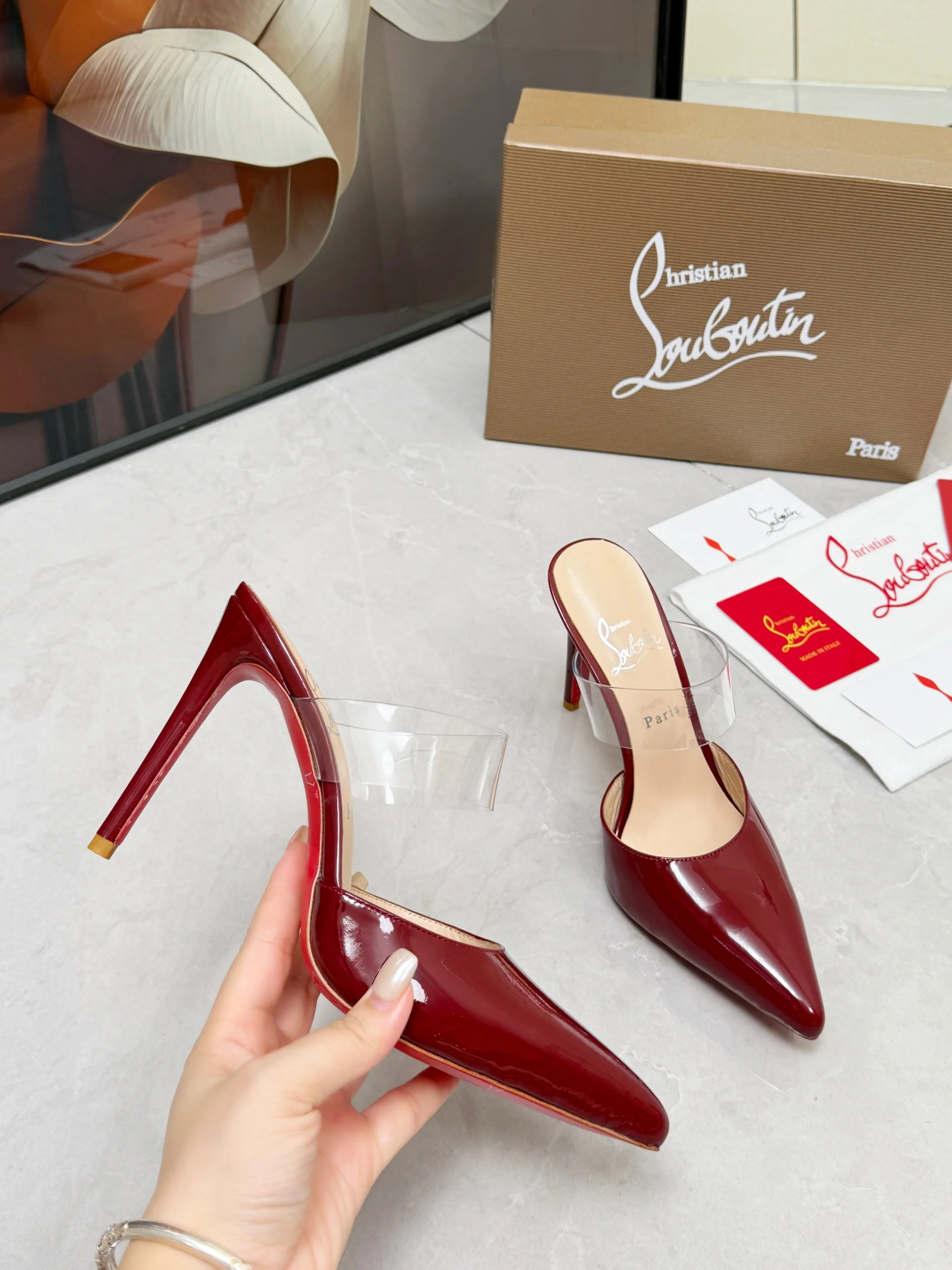 LOUBOUTIN Mules Patent Leather Red-Clear EU35-39 B80202609110680 - Image 3