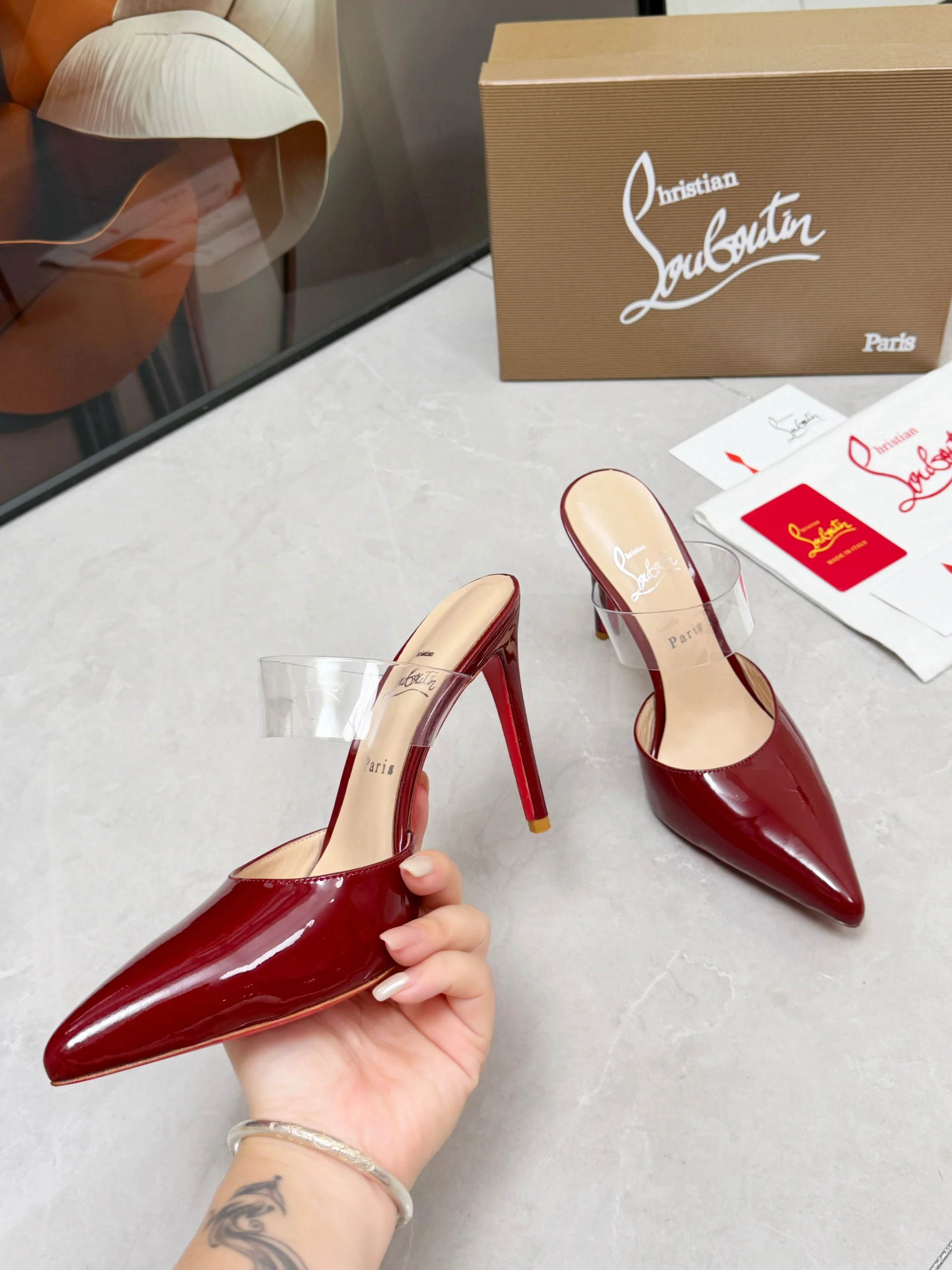 LOUBOUTIN Mules Patent Leather Red-Clear EU35-39 B80202609110680 - Image 4
