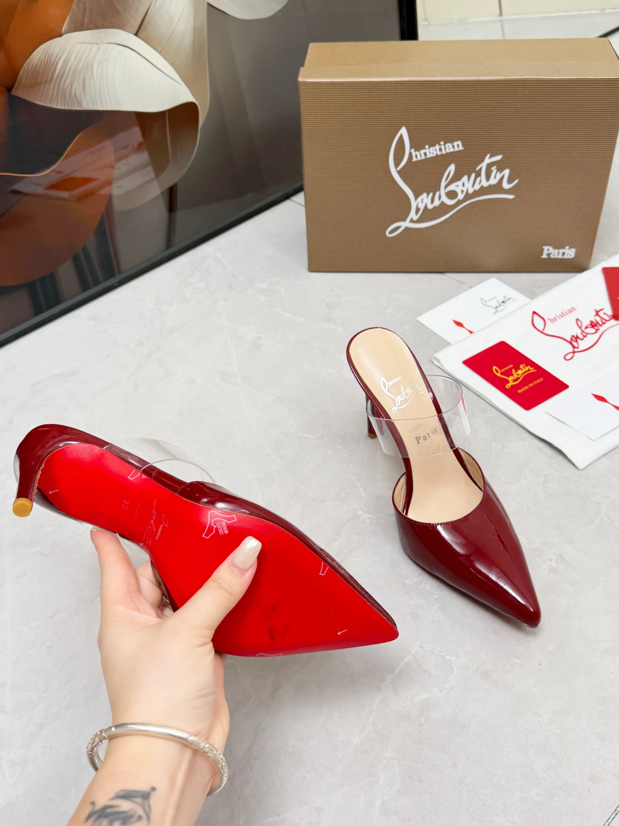 LOUBOUTIN Mules Patent Leather Red-Clear EU35-39 B80202609110680 - Image 5