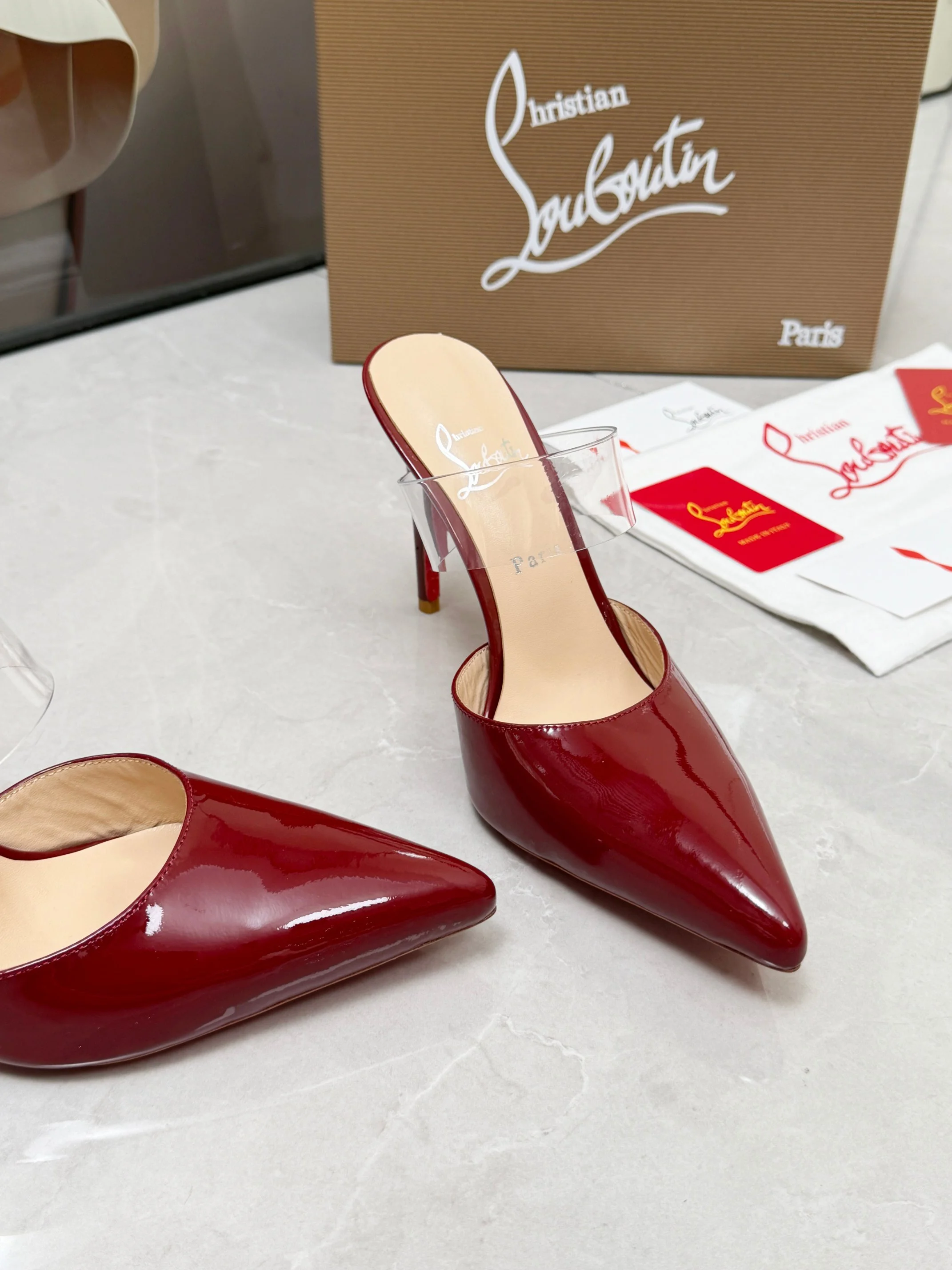 LOUBOUTIN Mules Patent Leather Red-Clear EU35-39 B80202609110680 - Image 6