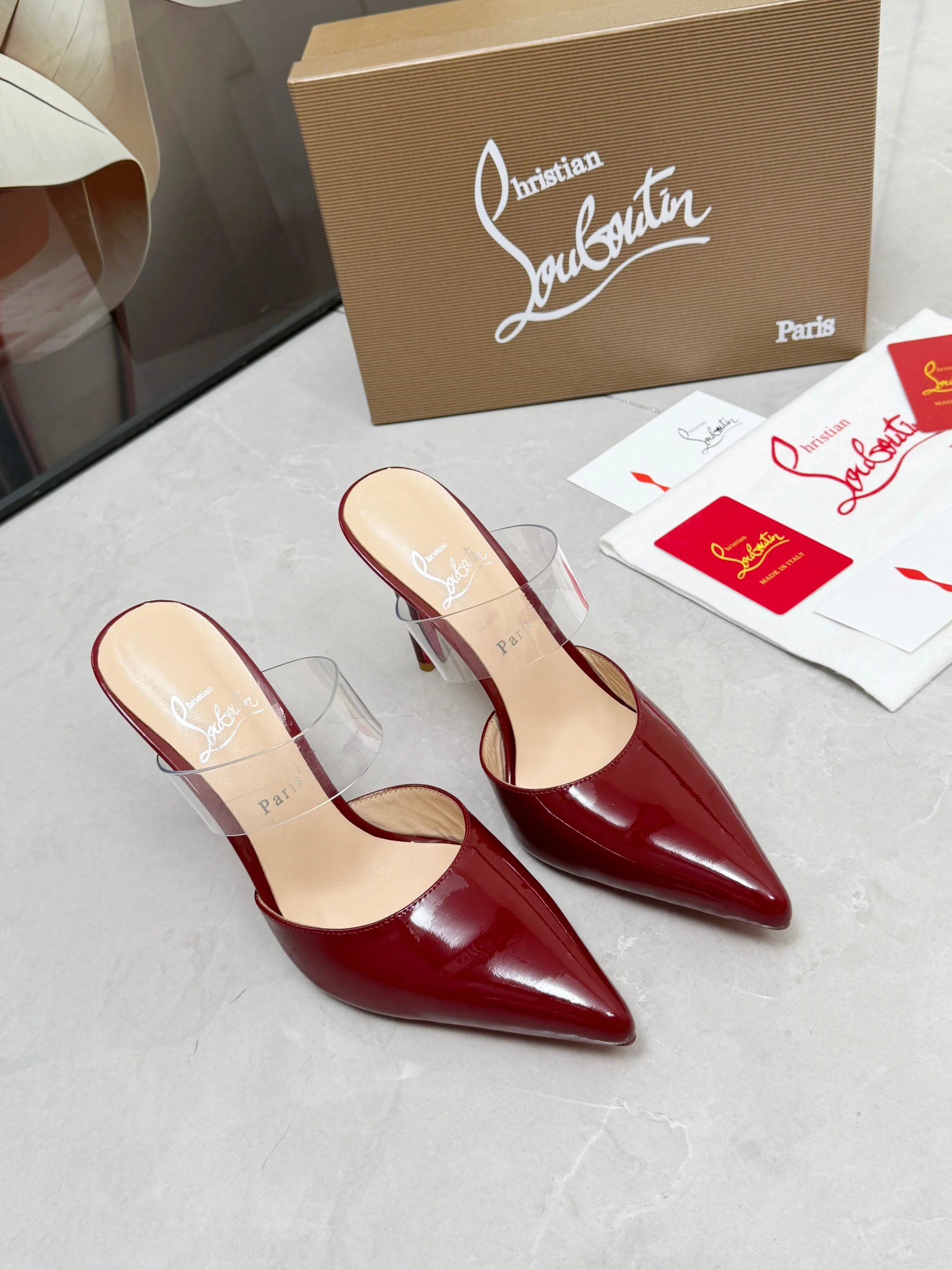 LOUBOUTIN Mules Patent Leather Red-Clear EU35-39 B80202609110680 - Image 7