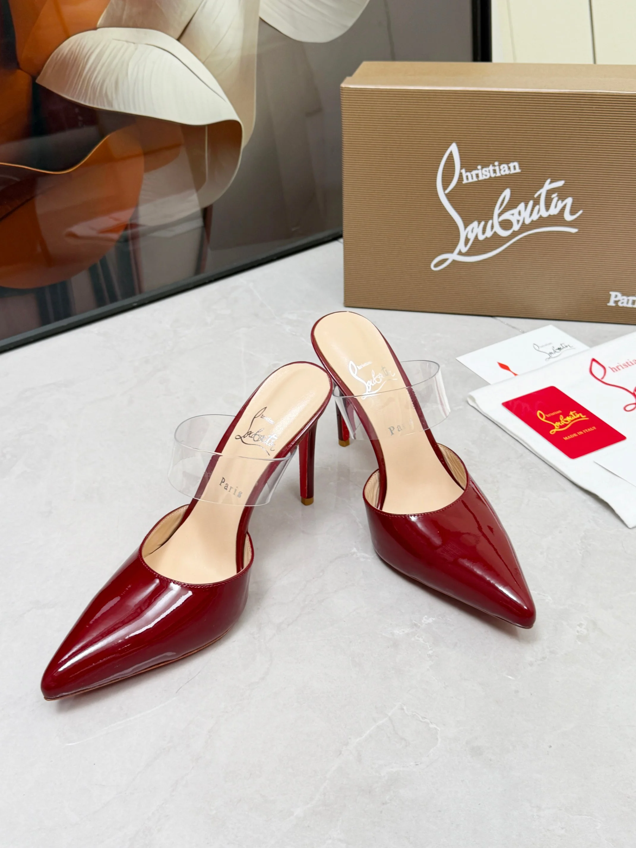 LOUBOUTIN Mules Patent Leather Red-Clear EU35-39 B80202609110680 - Image 8
