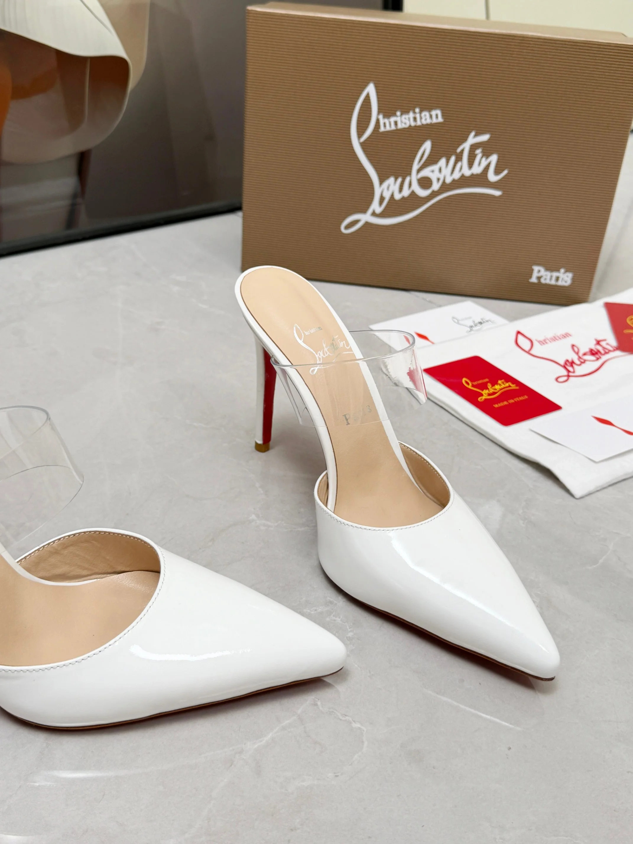 LOUBOUTIN Mules Patent Leather White-Red EU35-39 B80202609110681 - Image 5