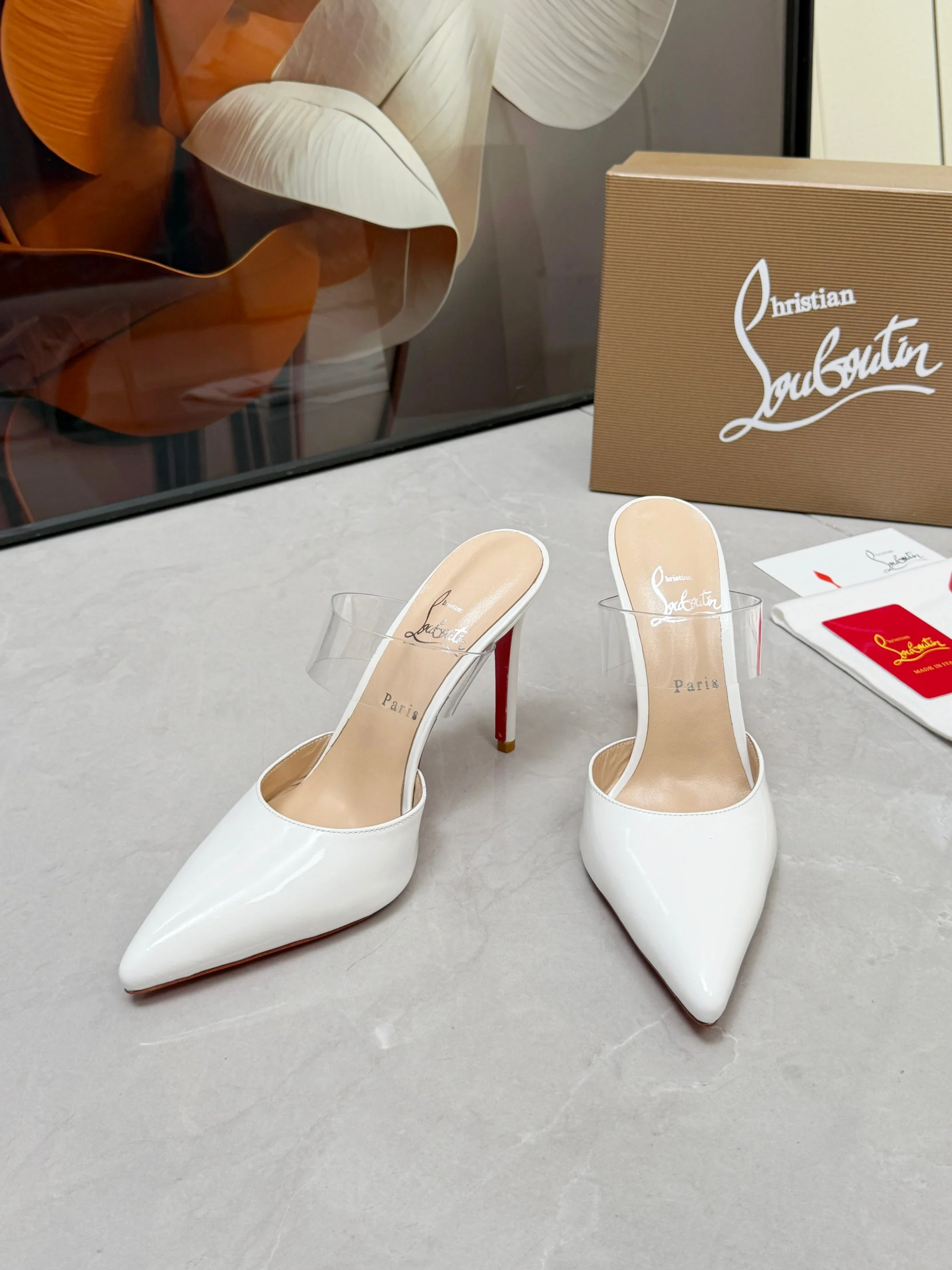 LOUBOUTIN Mules Patent Leather White-Red EU35-39 B80202609110681 - Image 7