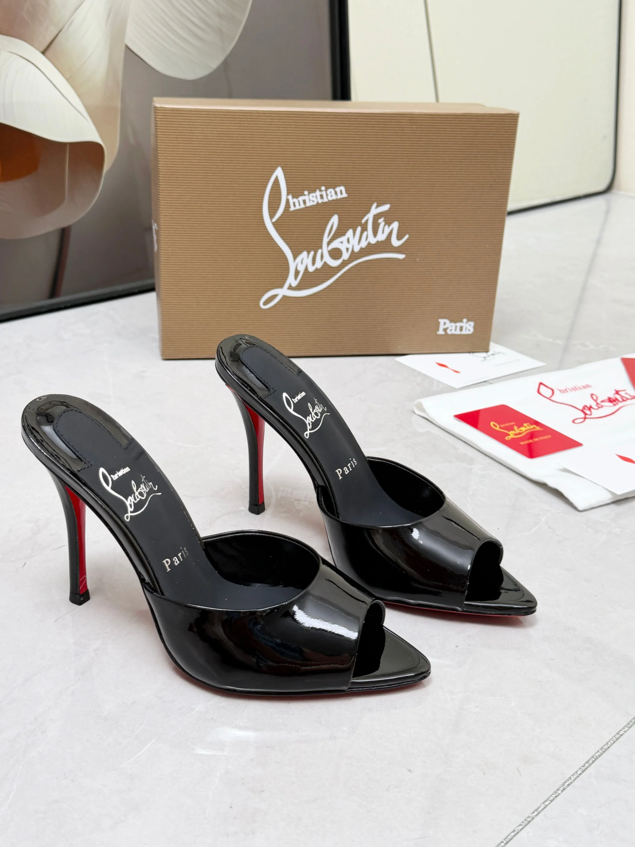 LOUBOUTIN Pumps Patent Leather Black-Red EU35-39 B60202609110679 - Image 7