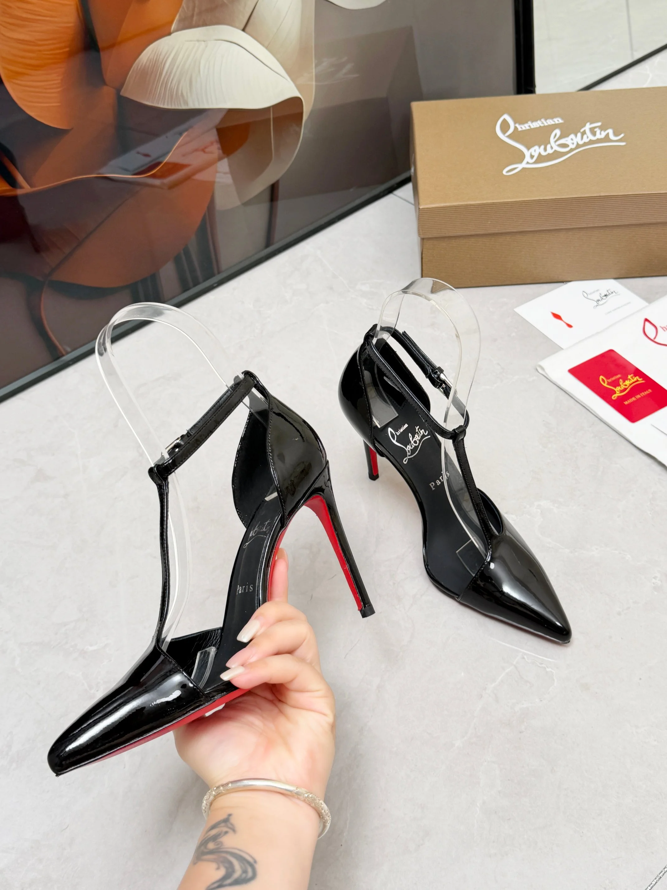 LOUBOUTIN Pumps Patent Leather Black-Red EU35-39 B80202609110687 - Image 3
