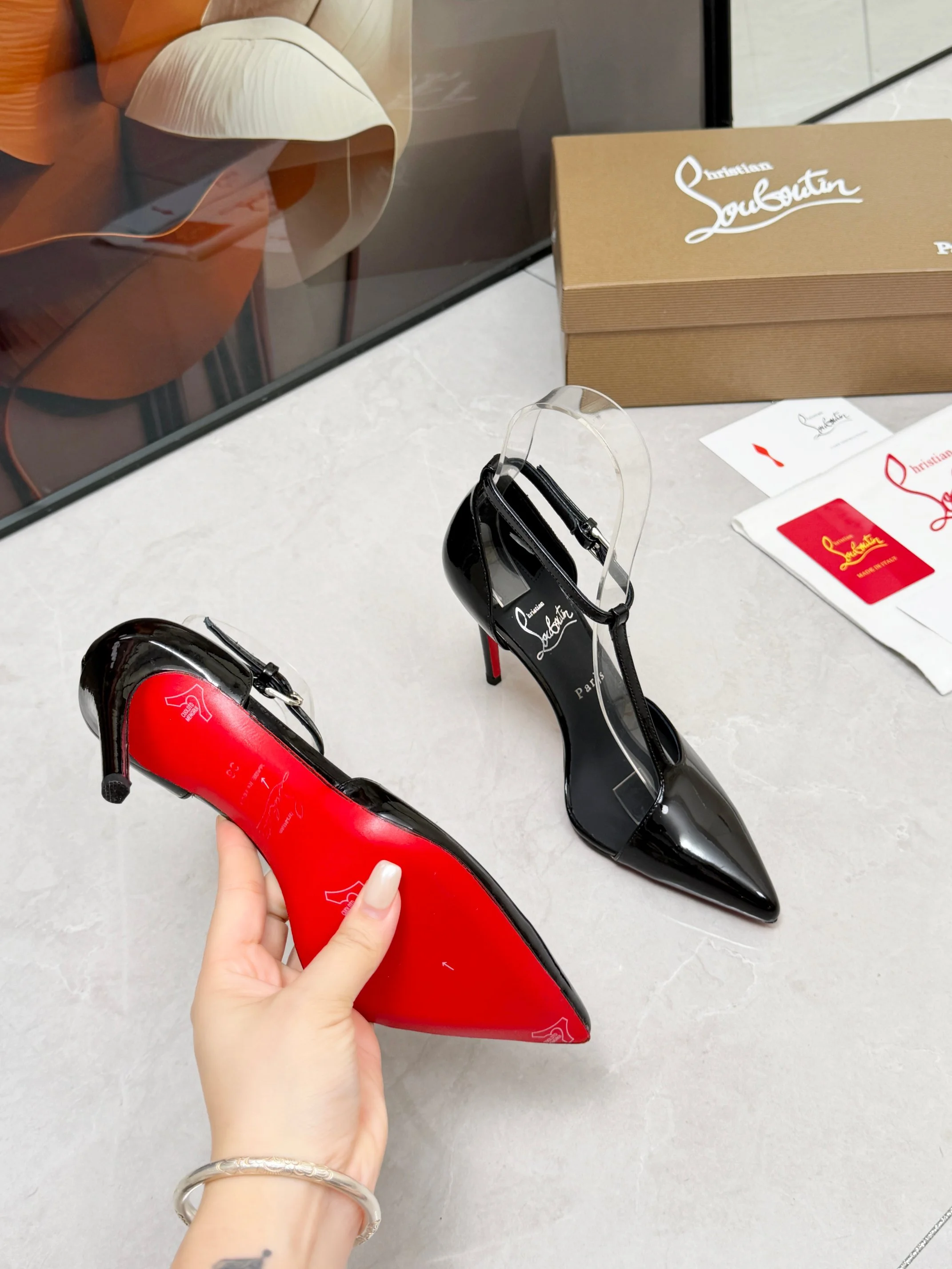 LOUBOUTIN Pumps Patent Leather Black-Red EU35-39 B80202609110687 - Image 4