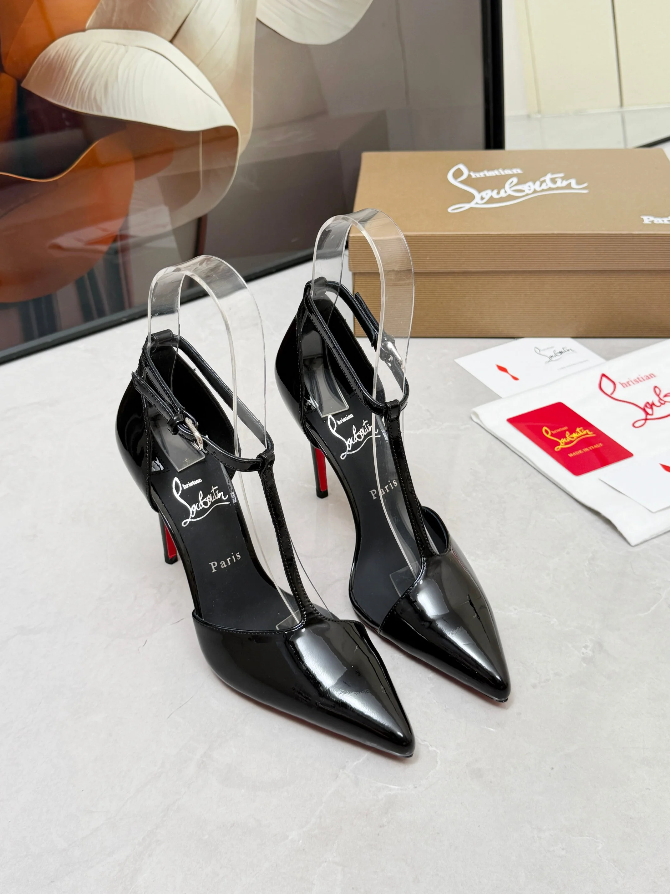 LOUBOUTIN Pumps Patent Leather Black-Red EU35-39 B80202609110687 - Image 8