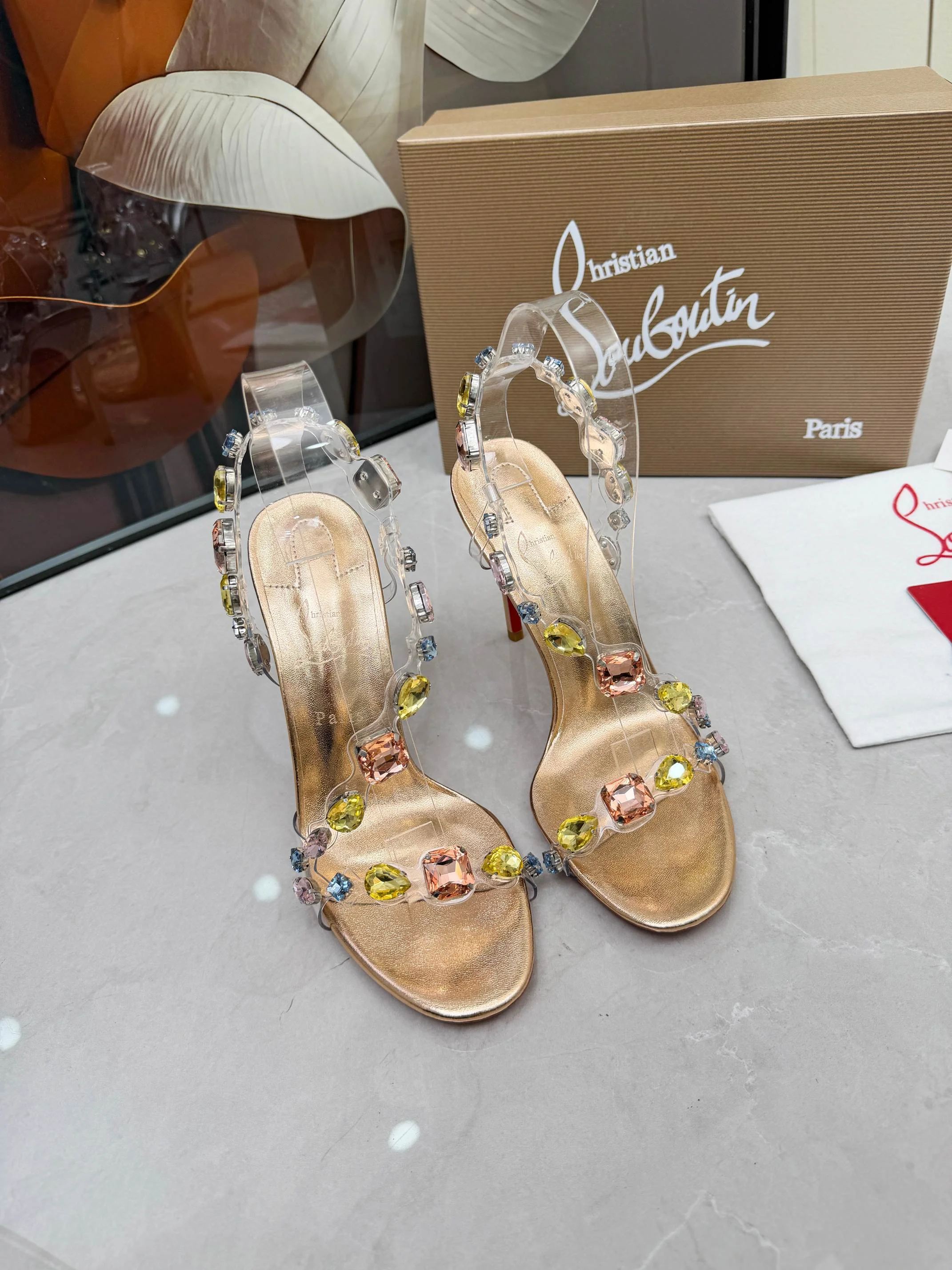 LOUBOUTIN Sandals Crystal PVC Gold-Clear EU35-39 B80202609110015 - Image 10