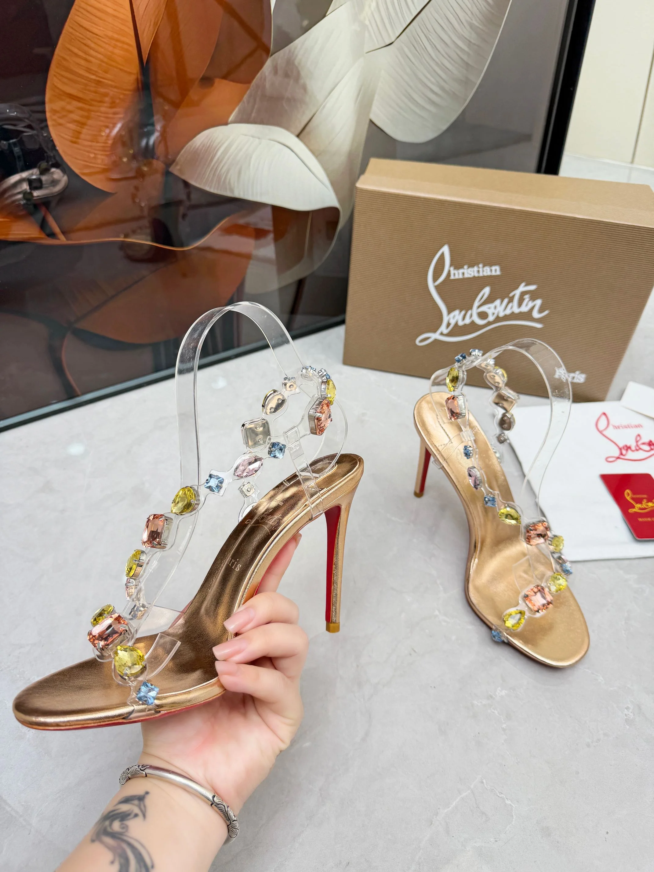 LOUBOUTIN Sandals Crystal PVC Gold-Clear EU35-39 B80202609110015 - Image 3