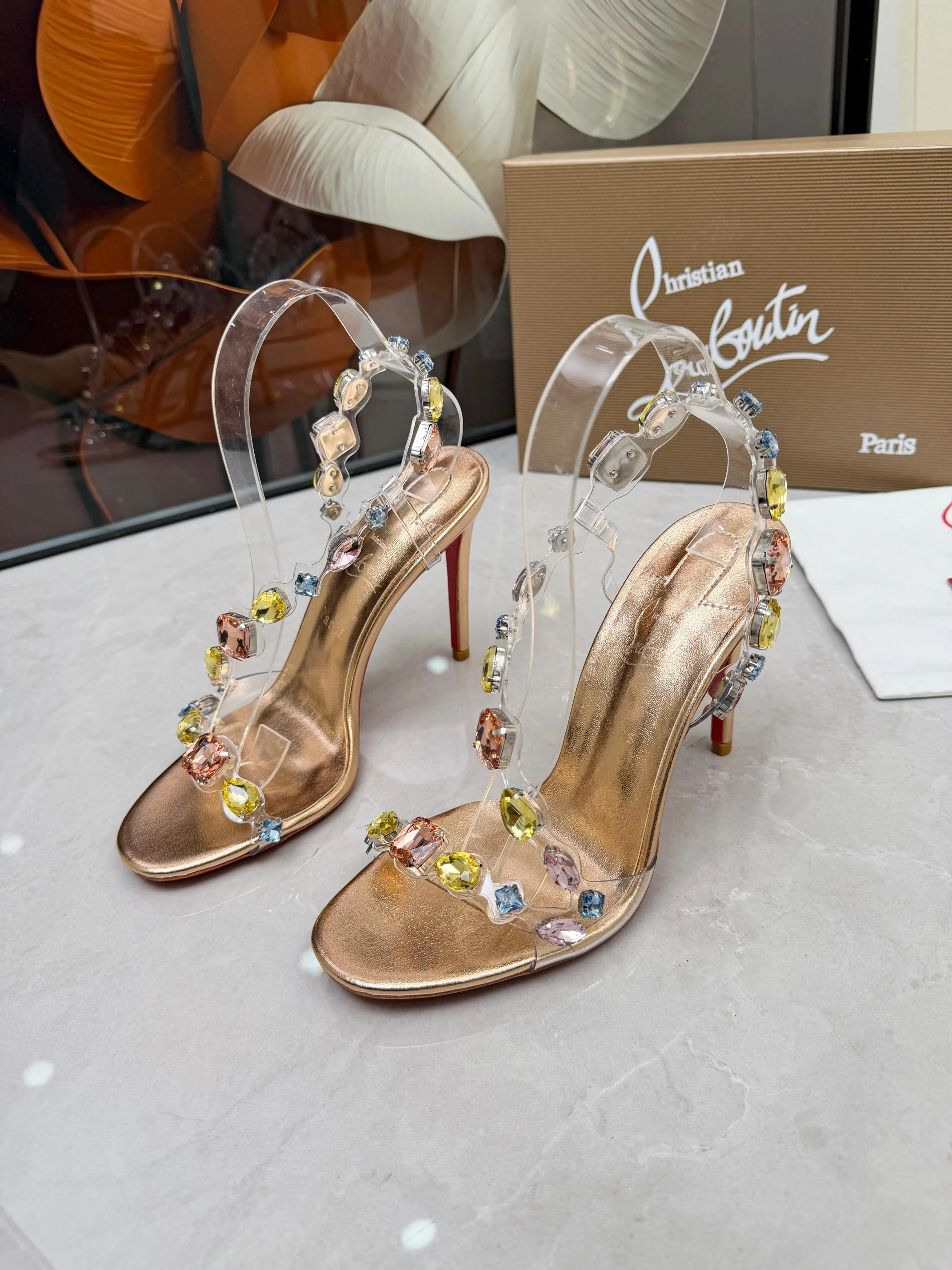 LOUBOUTIN Sandals Crystal PVC Gold-Clear EU35-39 B80202609110015 - Image 8