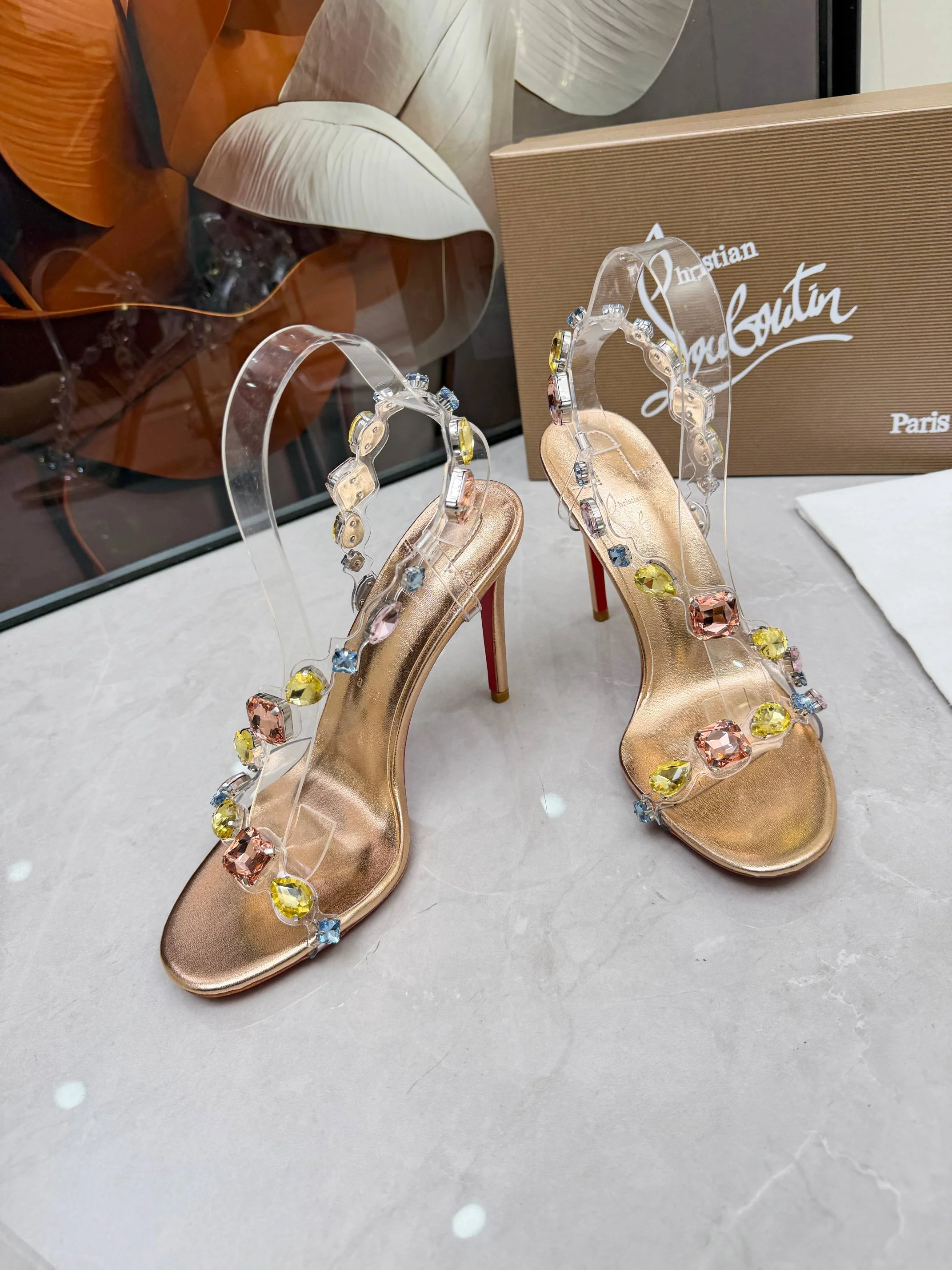 LOUBOUTIN Sandals Crystal PVC Gold-Clear EU35-39 B80202609110015 - Image 9