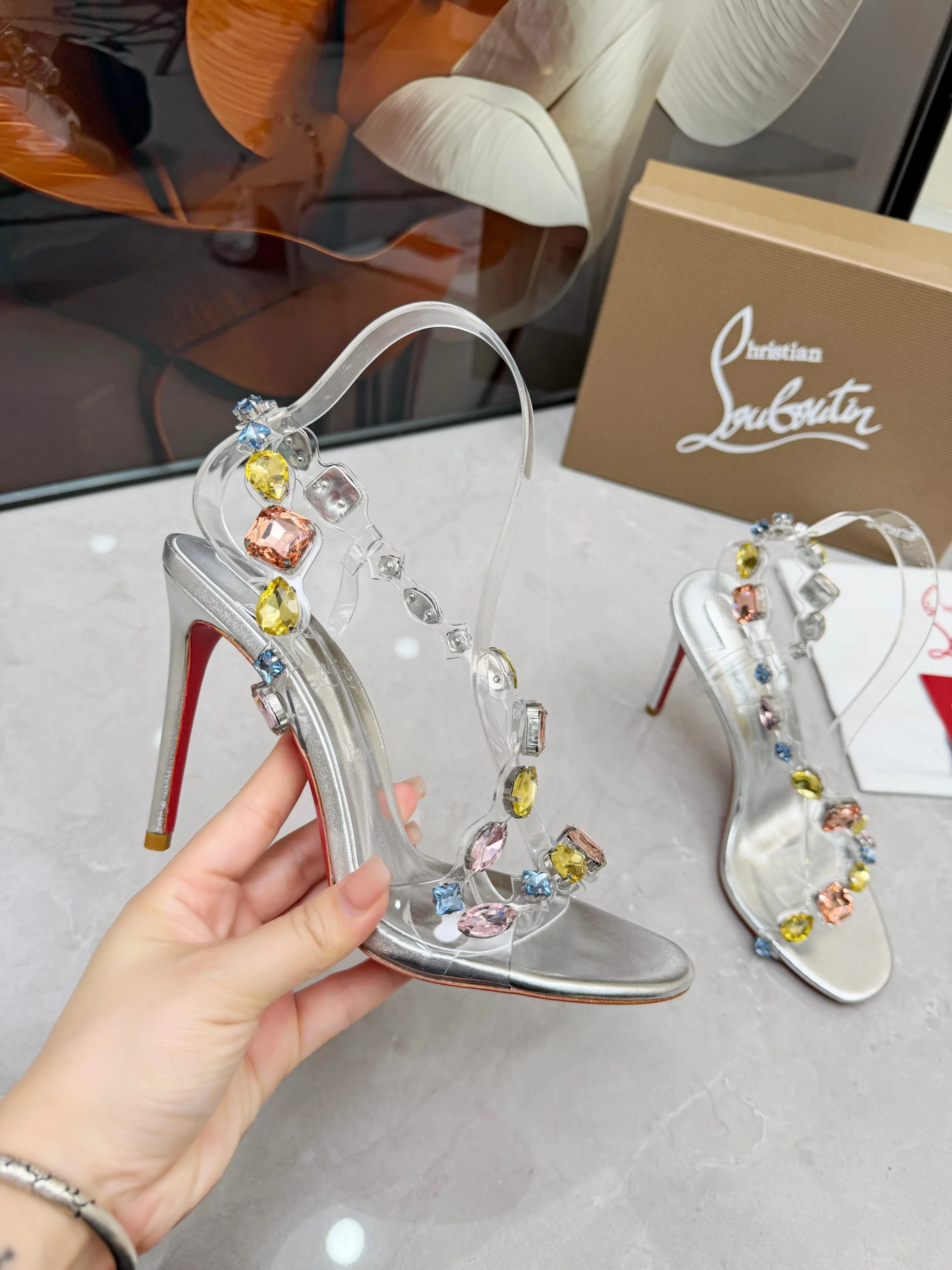 LOUBOUTIN Sandals Crystal PVC Silver-Clear EU35-39 B80202609110016