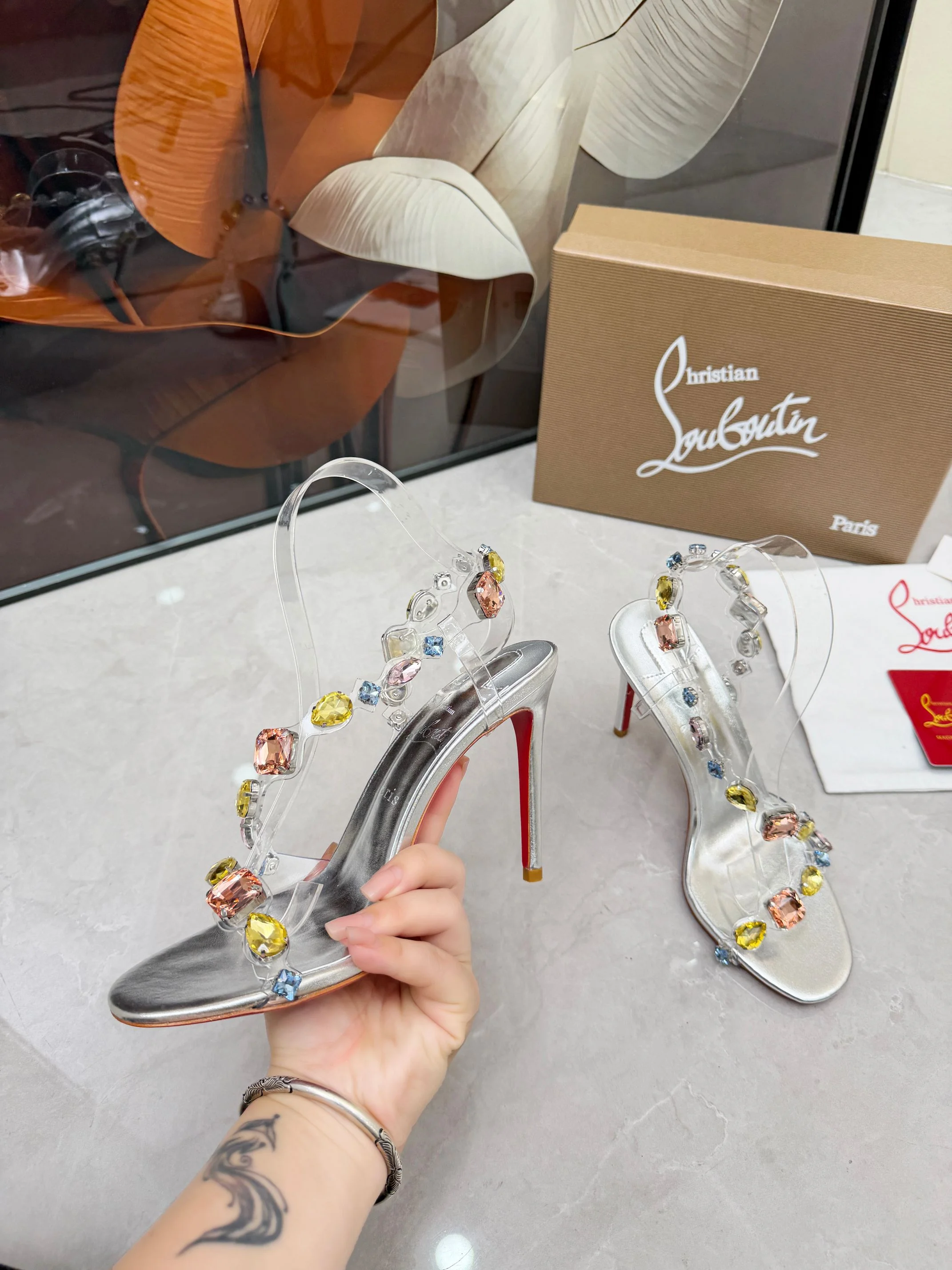 LOUBOUTIN Sandals Crystal PVC Silver-Clear EU35-39 B80202609110016 - Image 3