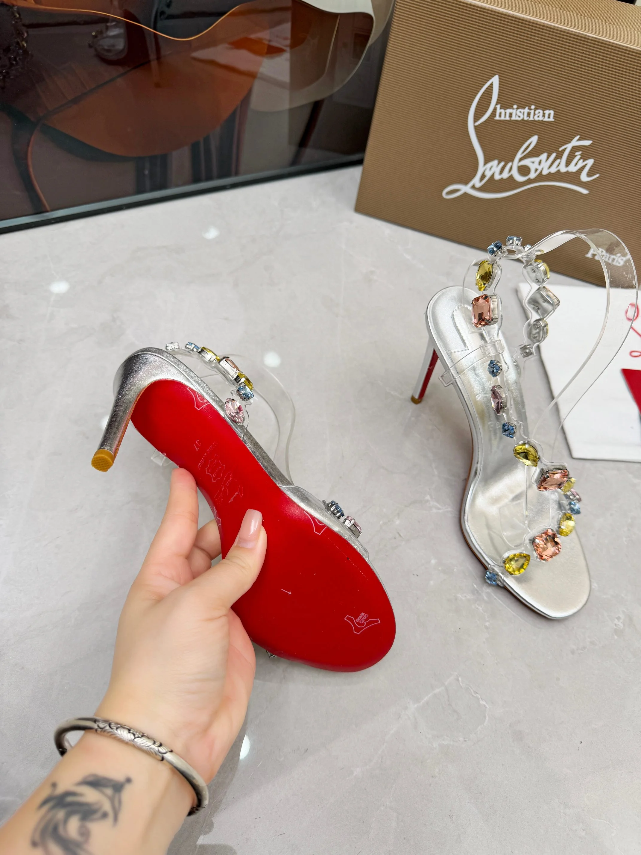 LOUBOUTIN Sandals Crystal PVC Silver-Clear EU35-39 B80202609110016 - Image 6