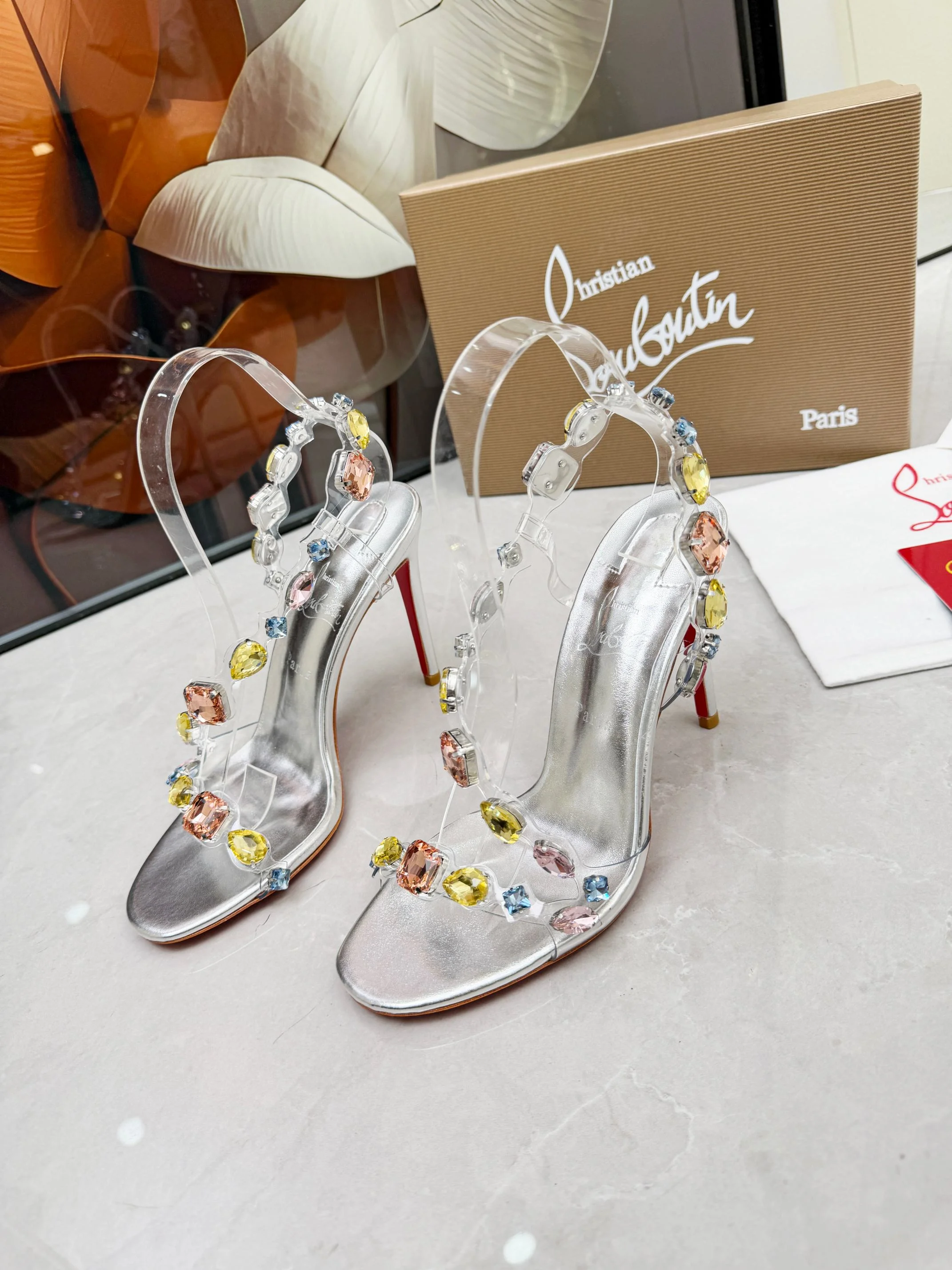 LOUBOUTIN Sandals Crystal PVC Silver-Clear EU35-39 B80202609110016 - Image 9