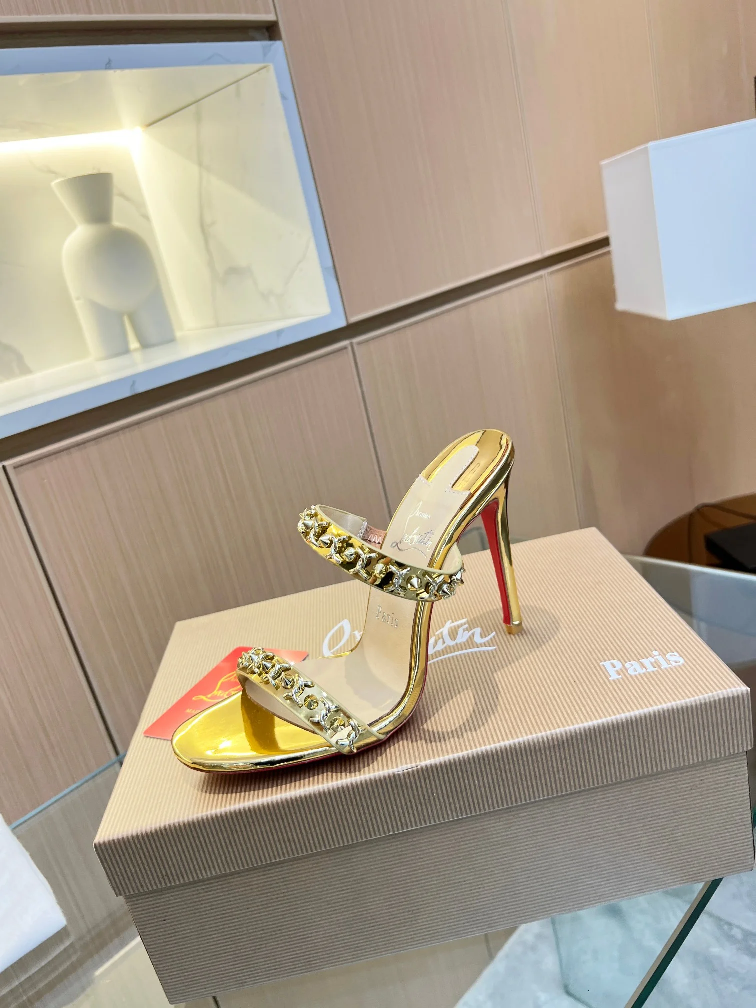 LOUBOUTIN Sandals Metal Crystal Leather Gold-Red EU35-39 B60202609110024
