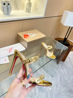 Alternative view of LOUBOUTIN Sandals Metal Crystal Leather Gold-Red EU35-39 B60202609110024