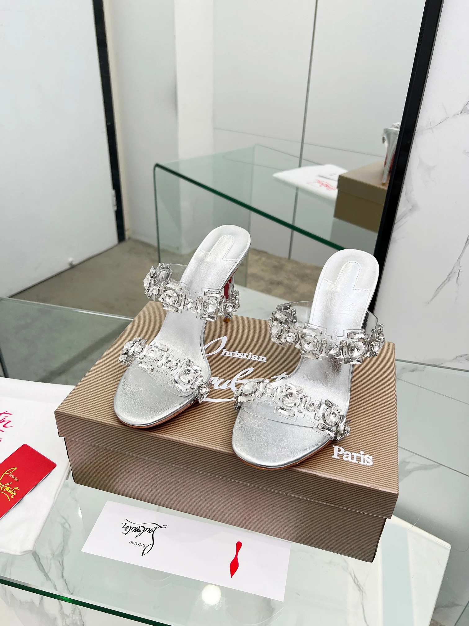 LOUBOUTIN Sandals PVC Crystal Silver-Clear EU35-39 B80202609110013 - Image 10