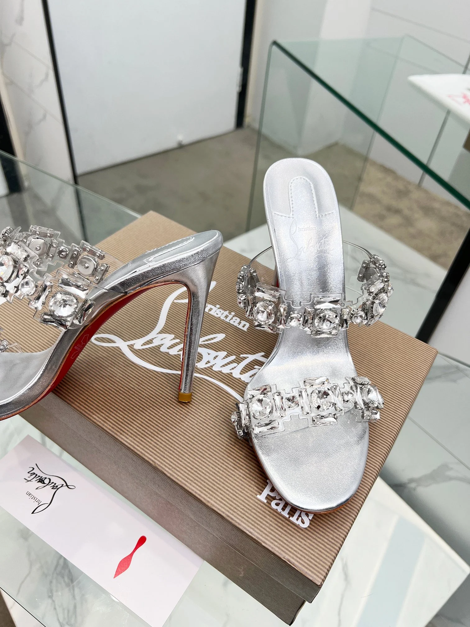 LOUBOUTIN Sandals PVC Crystal Silver-Clear EU35-39 B80202609110013 - Image 7