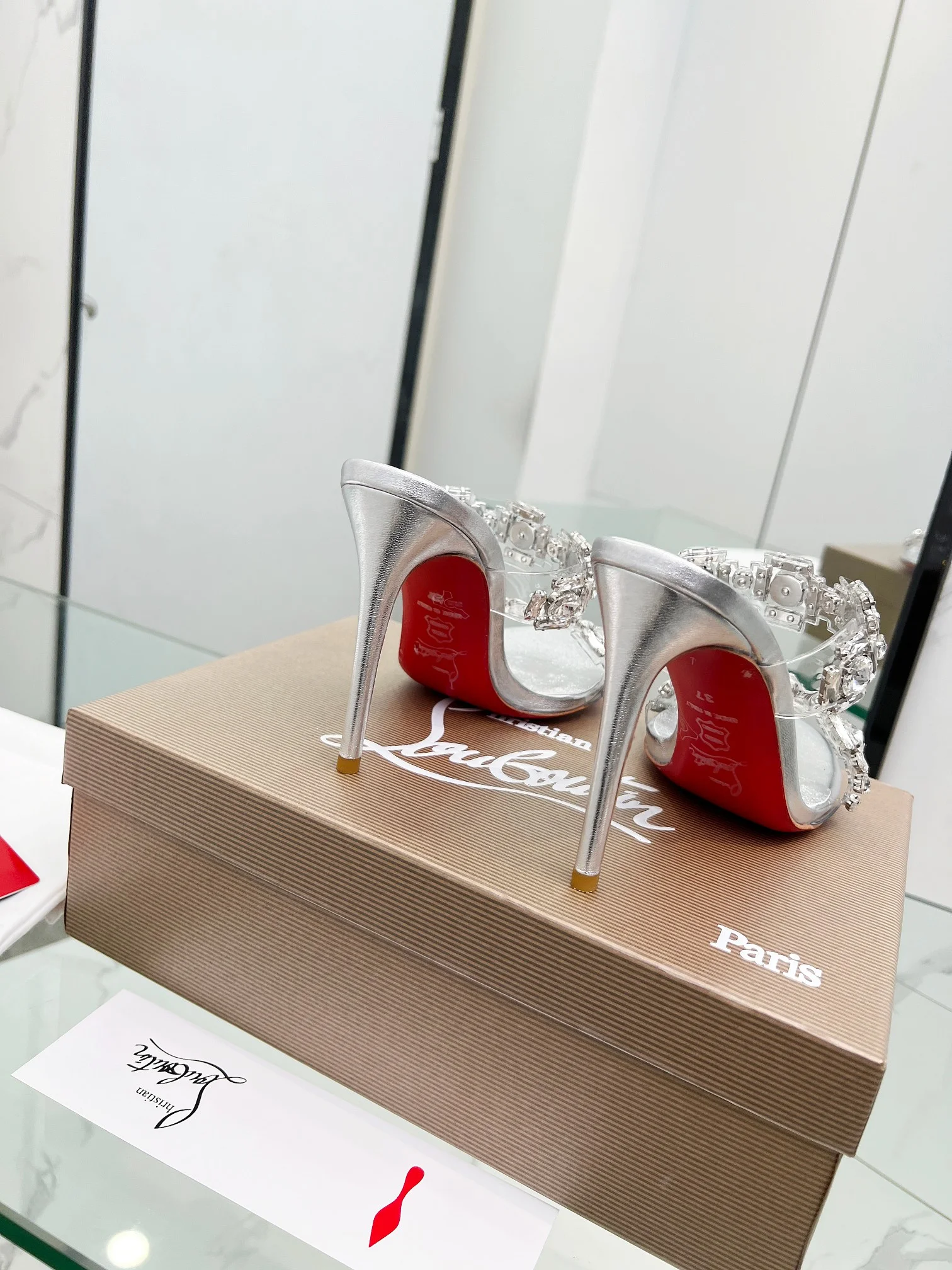 LOUBOUTIN Sandals PVC Crystal Silver-Clear EU35-39 B80202609110013 - Image 9