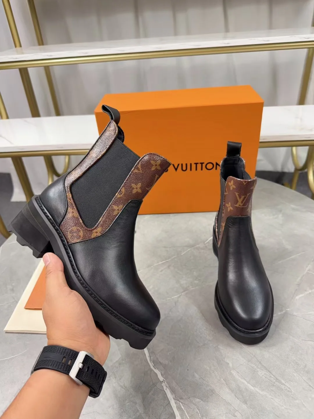LV Booties Calf Leather Black-Brown EU35-41 B90202609111238 - Image 8