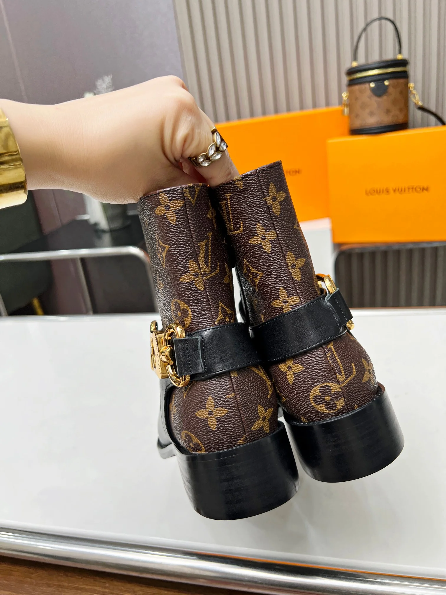 LV Booties Cow Leather Brown-Black-Gold EU35-40 B70202609111724 - Image 5