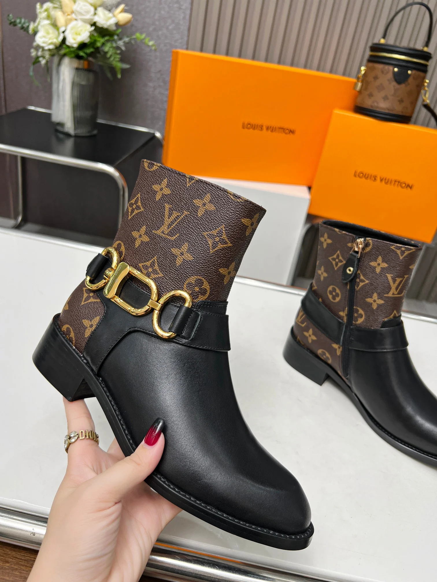 LV Booties Cow Leather Brown-Black-Gold EU35-40 B70202609111724 - Image 6