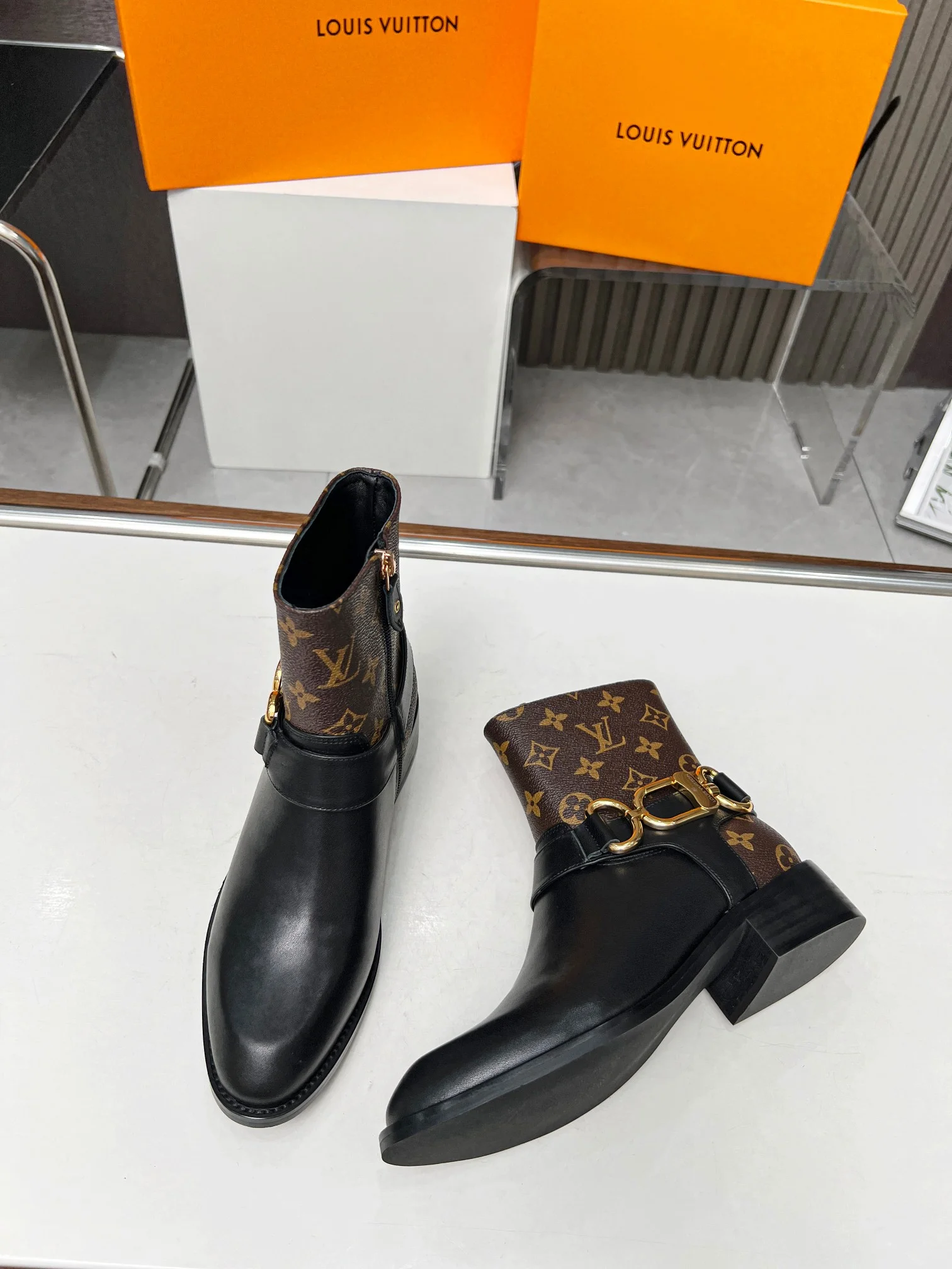 LV Booties Cow Leather Brown-Black-Gold EU35-40 B70202609111724 - Image 8