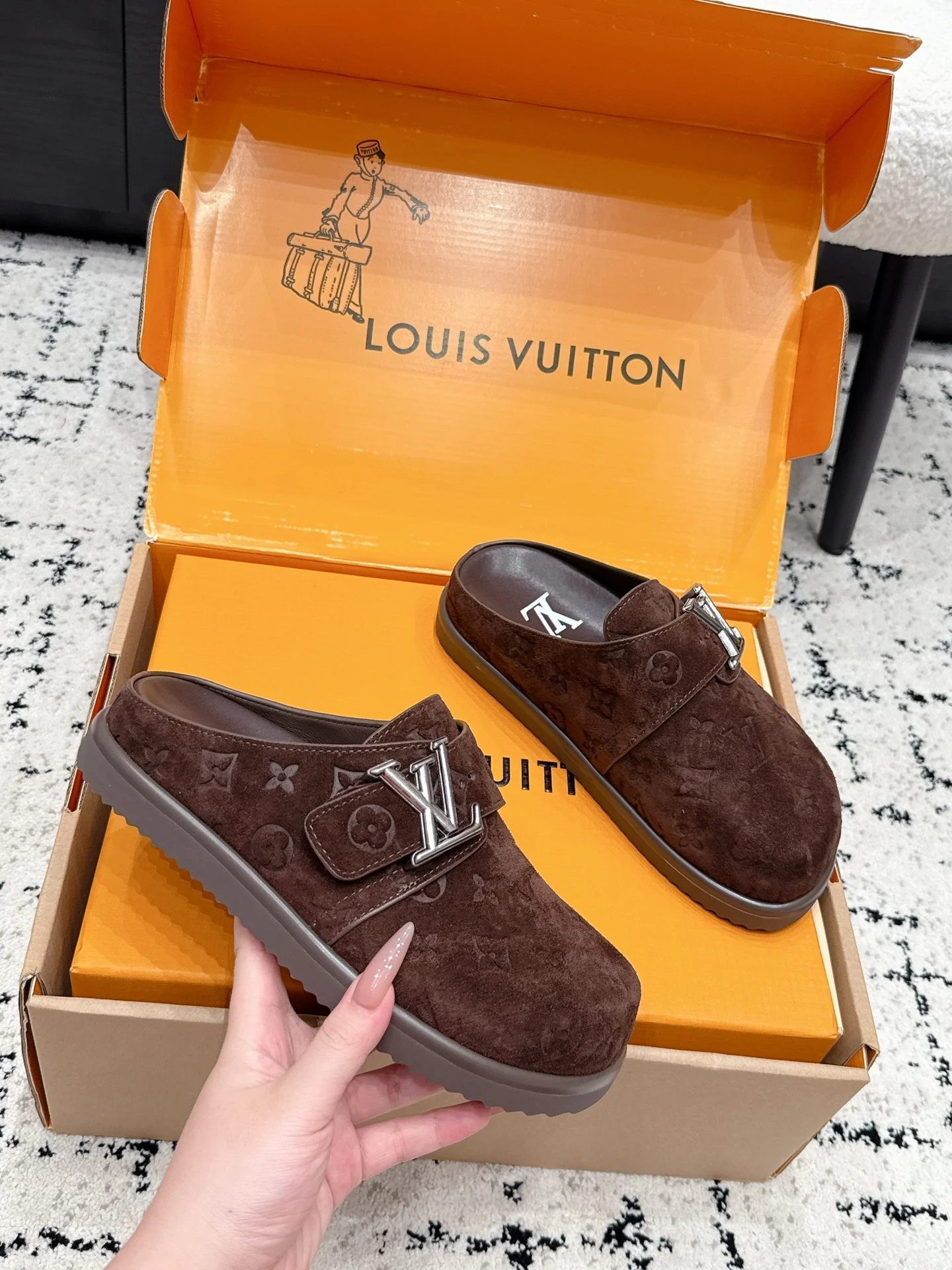 LV Mules Suede Leather Brown-Silver EU35-45 B70202609111848 - Image 5