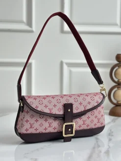 LV Shoulder Bags Cotton Denim Pink-Burgundy 26X12X3CM D60202609090342