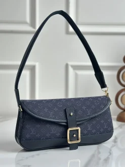 LV Shoulder Bags Denim Canvas Blue-Gold 26X12X3CM D60202609090325