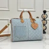 LV Shoulder Bags Denim Leather Blue-Tan 34X22X19CM E90202609090364