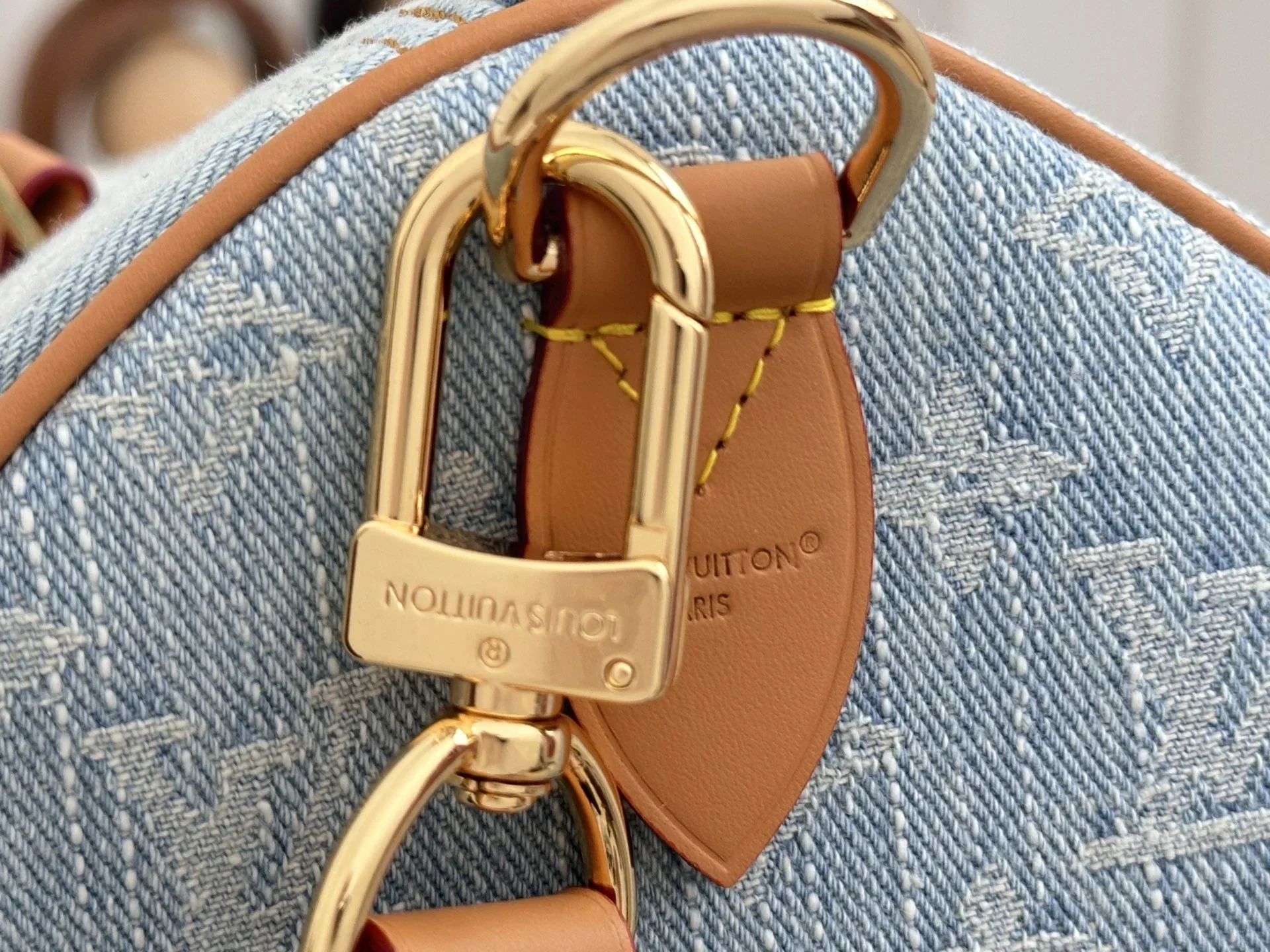 LV Shoulder Bags Denim Leather Blue-Tan 34X22X19CM E90202609090364 - Image 7